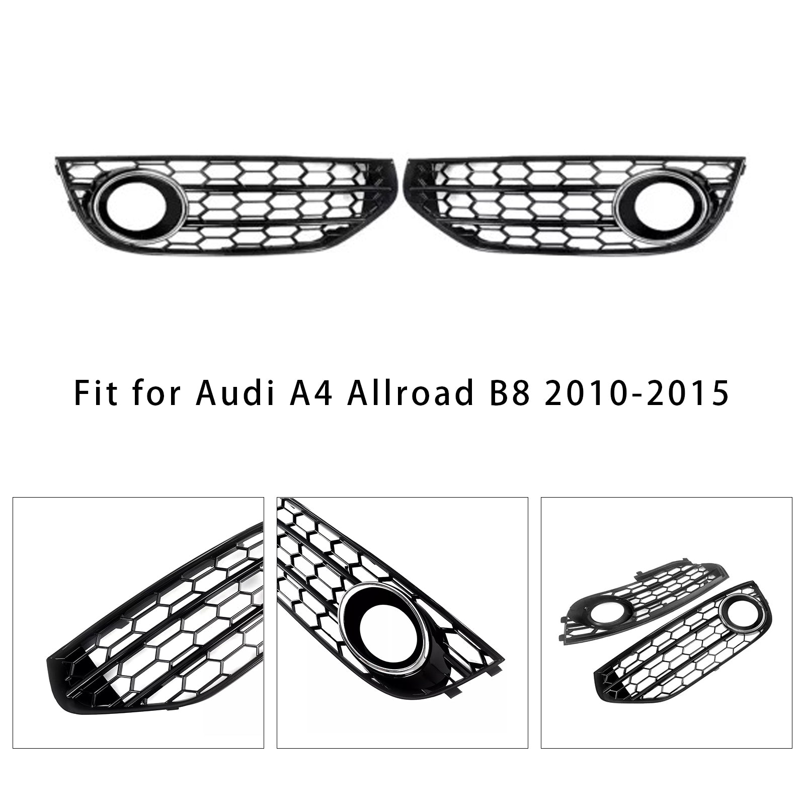 2010-2015 Audi A4 Allroad B8 Front Bumper Honeycomb Fog Grille Cover Chrome