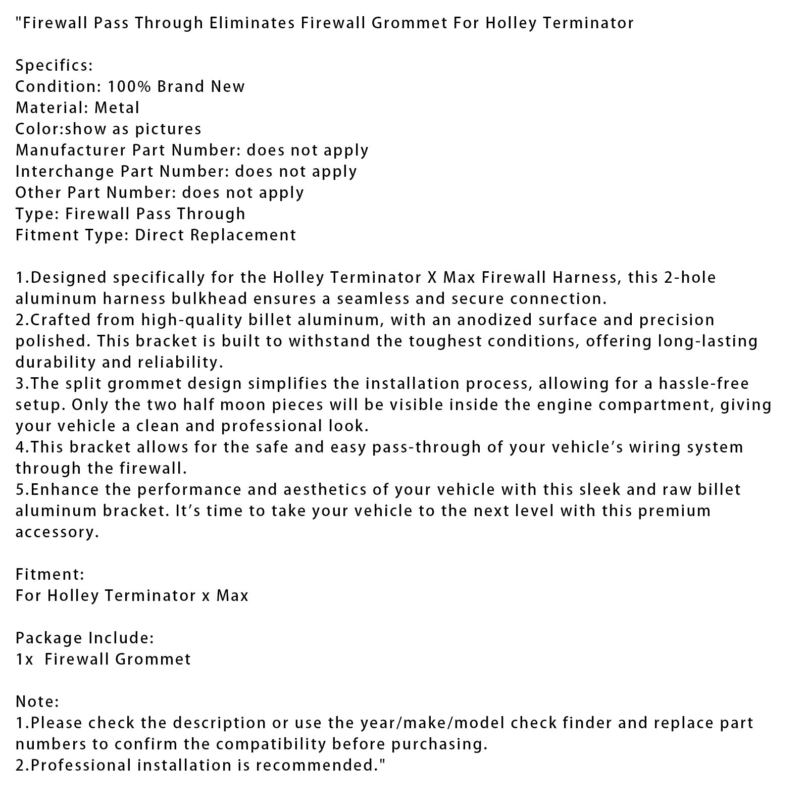 Firewall Pass Through Eliminates Firewall Grommet For Holley Terminator x Max