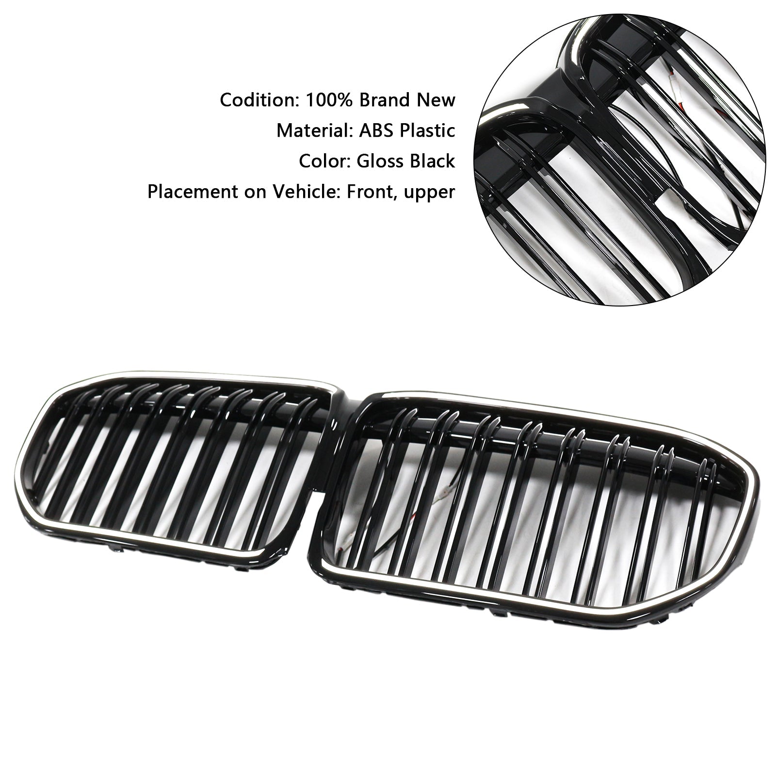 Double Slat Gloss Black Front Grill Grille Fit BMW 7 Series G11 G12 2019-2022