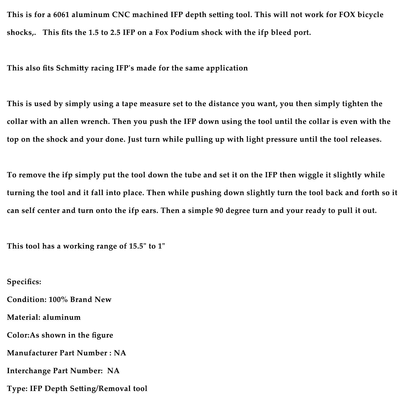 RZR Turbo X3 Adjustable IFP Depth Setting/Removal tool For Fox Podium 2.0 shock