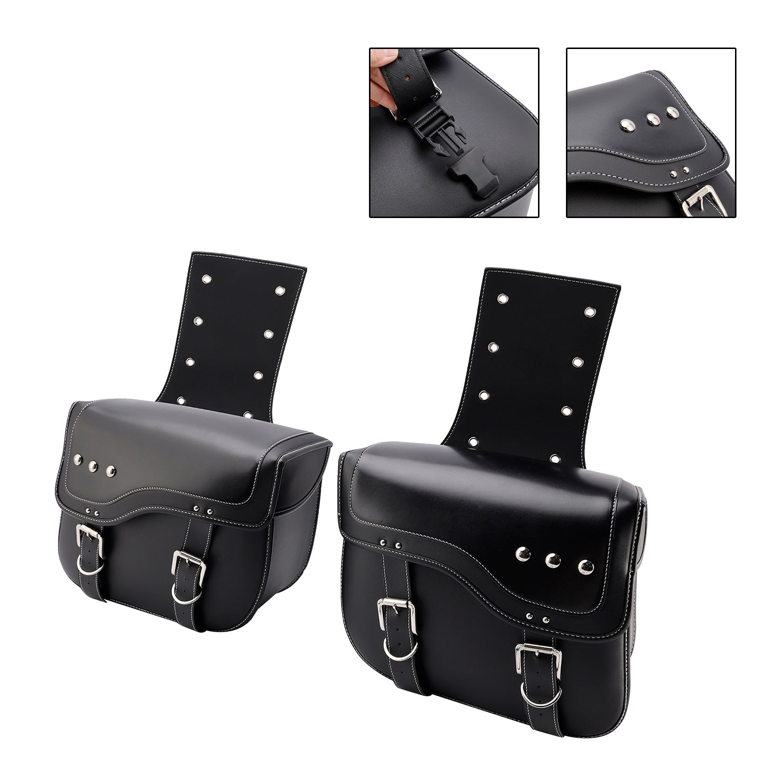 Universal Saddlebag Side Storage Tail Bag Pu Luggage Black 28L For Motorcycle