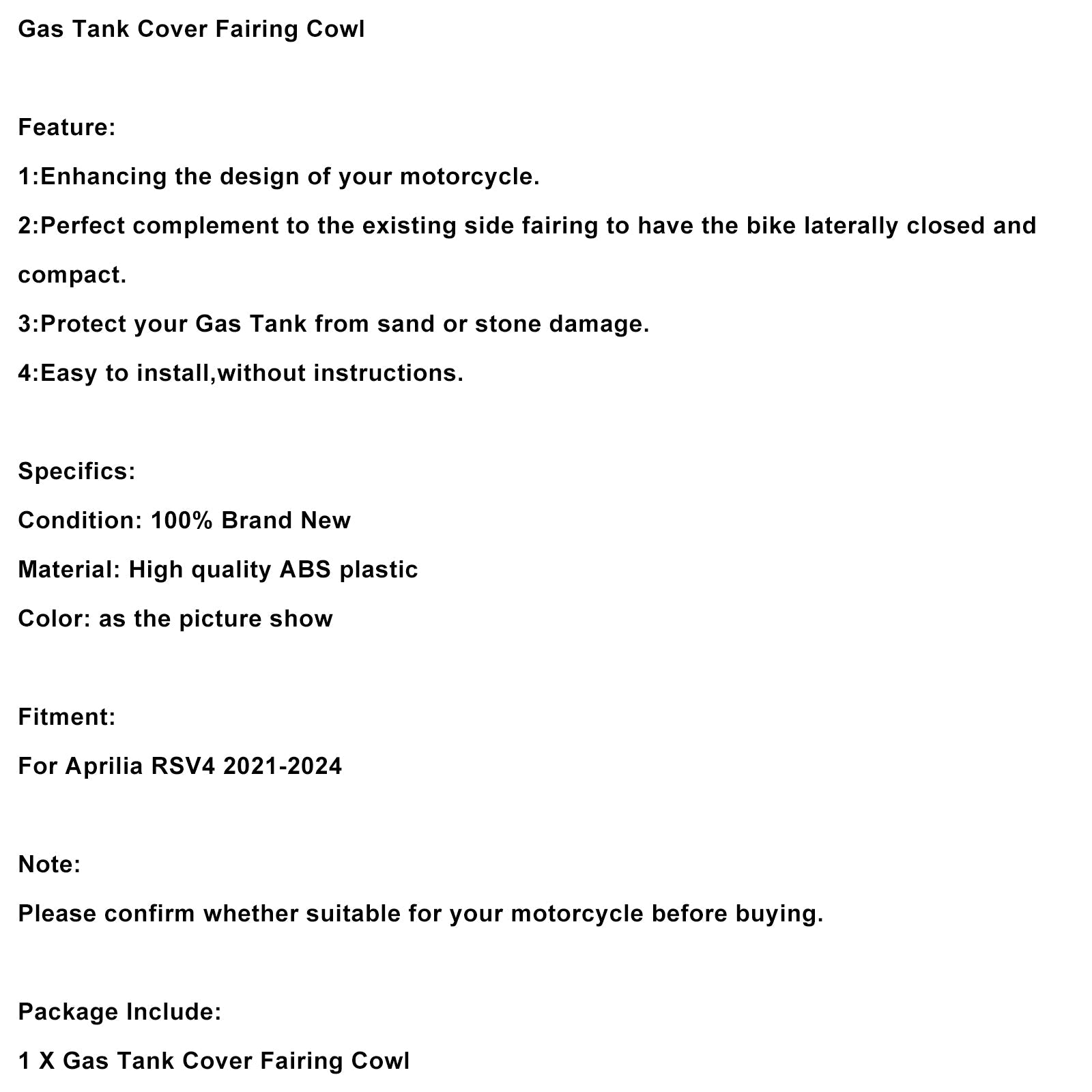 2021-2024 Aprilia RSV4 Gas Tank Cover Trim Fairing Cowl