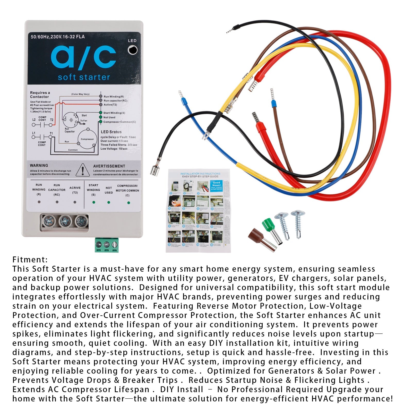 AC Soft Starter Reverse Motor Protection (16-32A + Install Kit)