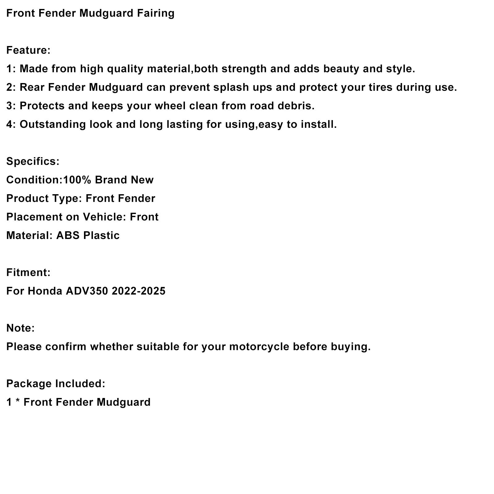 2022-2025 Honda ADV350 Front Fender Mudguard Fairing