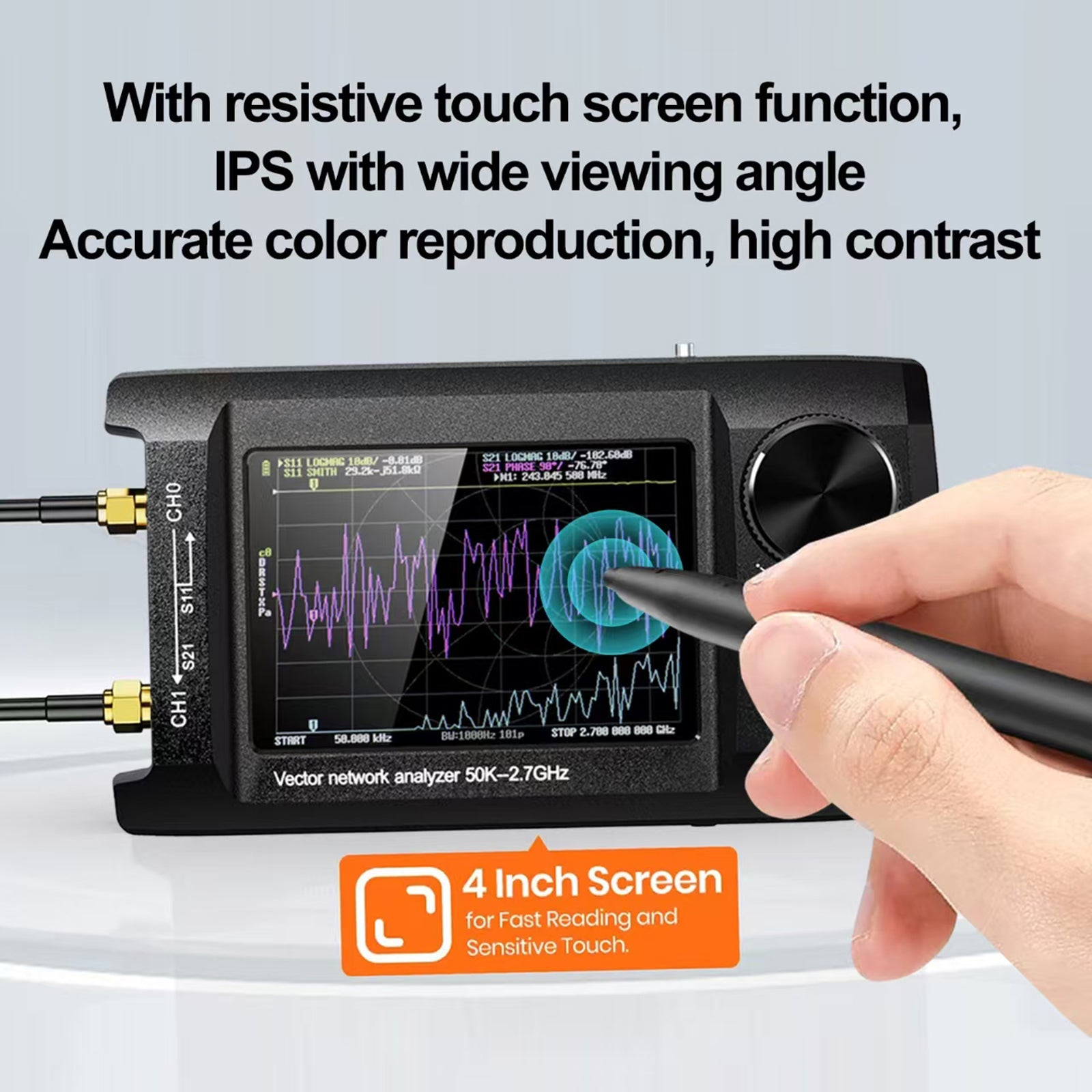 4Inch Upgraded NanoVNA Plus 50kHz-2.7GHz Handheld Vector Network Analyzer