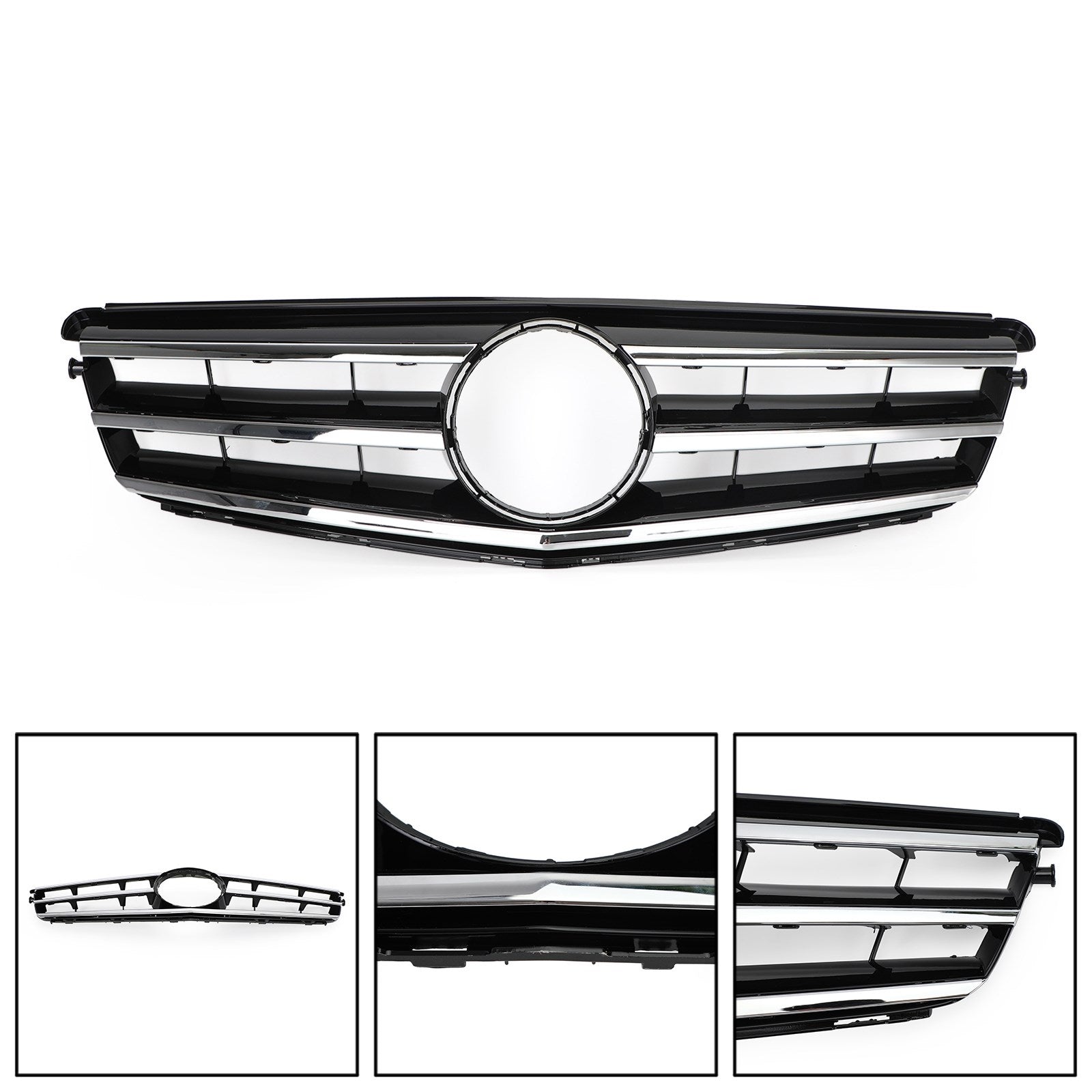 Parrilla delantera cromada negra LED compatible con Benz Clase C W204 C300 C350 2008-2014