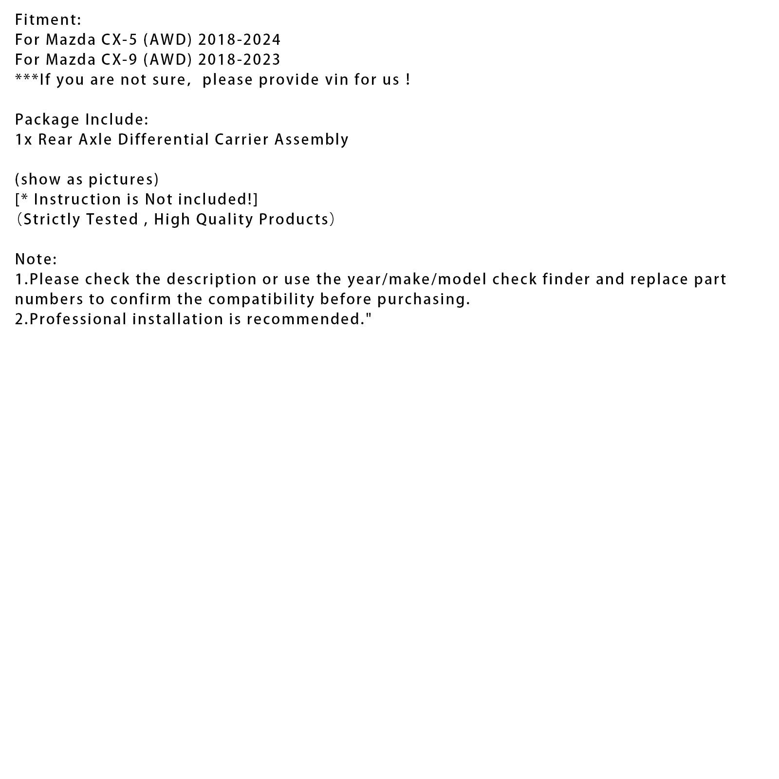 2018-2024 Mazda CX-5 (AWD) Rear Axle Differential Carrier Assembly KA0327020 KE012797XB