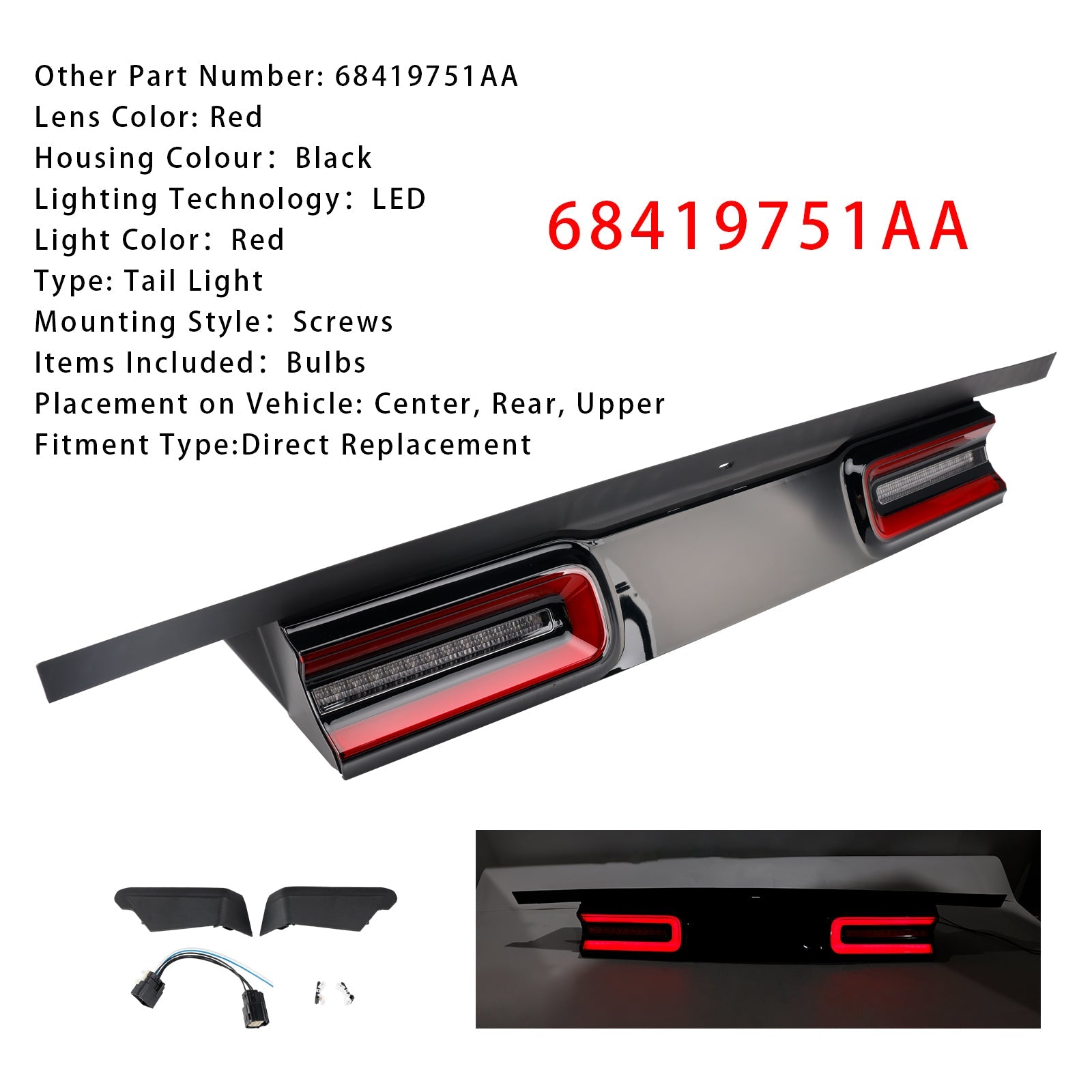 2015-2023 Dodge Challenger SRT Hellcat Tail Stop Backup Lamp Tail Light LED 68195784AC