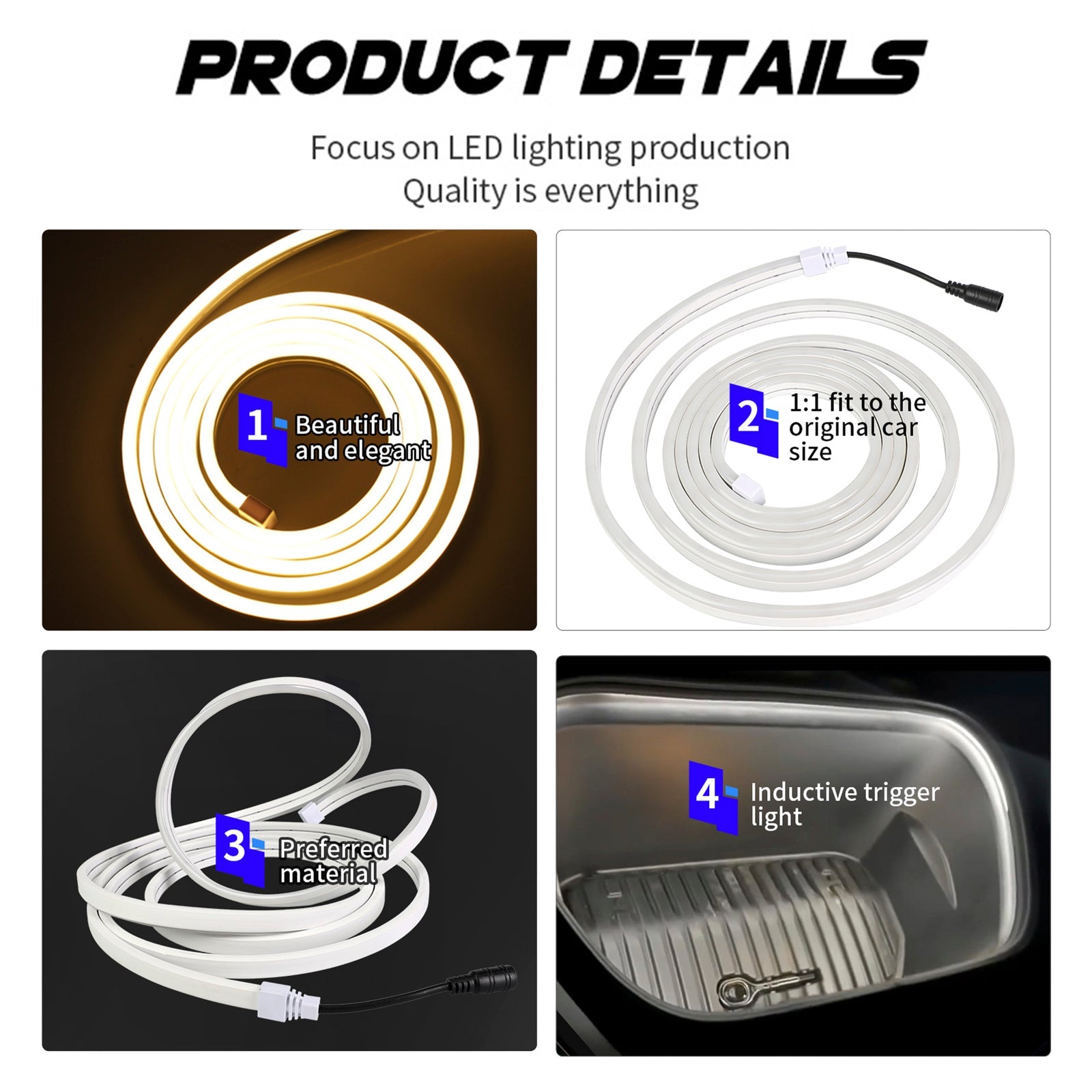 Front Trunk Ambient Atmosphere LED Light Strip White For Tesla Model 3/Y