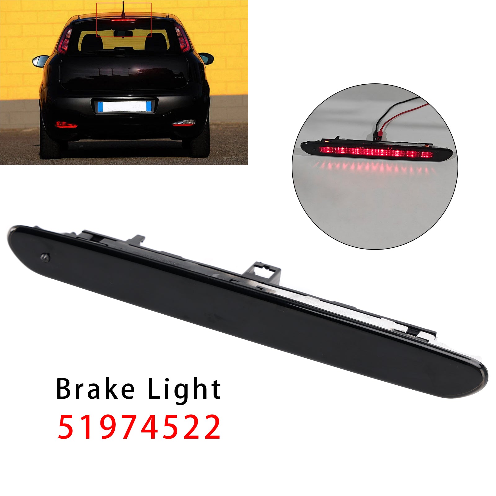 Rear Third Brake Light Lamp 51974522 For Fiat Grande Punto 2005-2012 Black