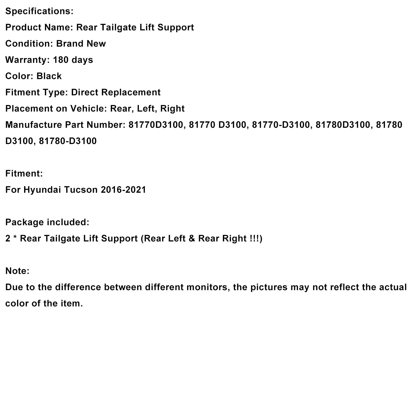 2016-2021 2PCS Rear Tailgate Power Lift Support Struts Fit Hyundai Tucson