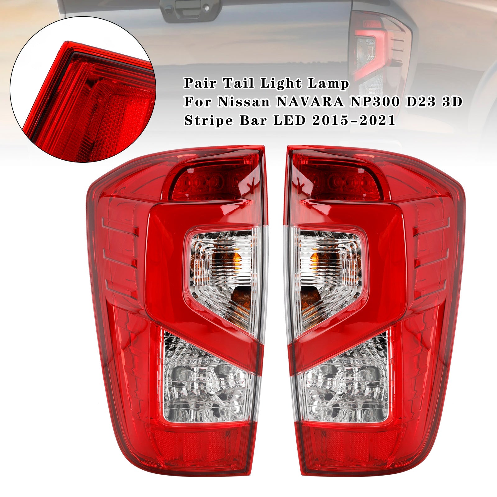 Pair Tail Light Lamp For Nissan NAVARA NP300 D23 3D Stripe Bar LED 2015-202