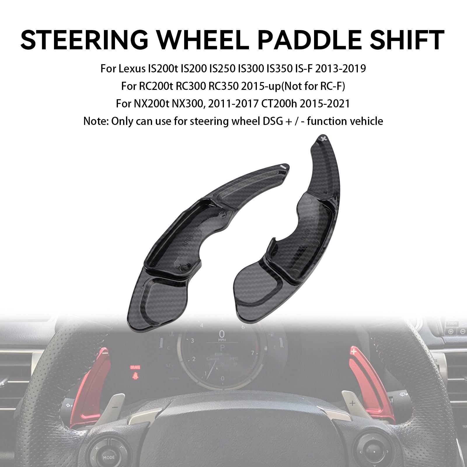 Carbon Look Steering Wheel Paddle Shifter Extension Covers Fit Lexus IS RC NX