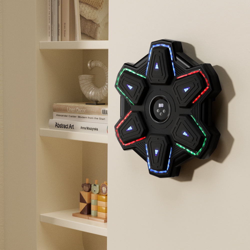 Perfect for Home & Office Workouts Colorful LED Music Punching Machine with Gloves – Bluetooth Boxing Trainer Wall-Mounted for Adults