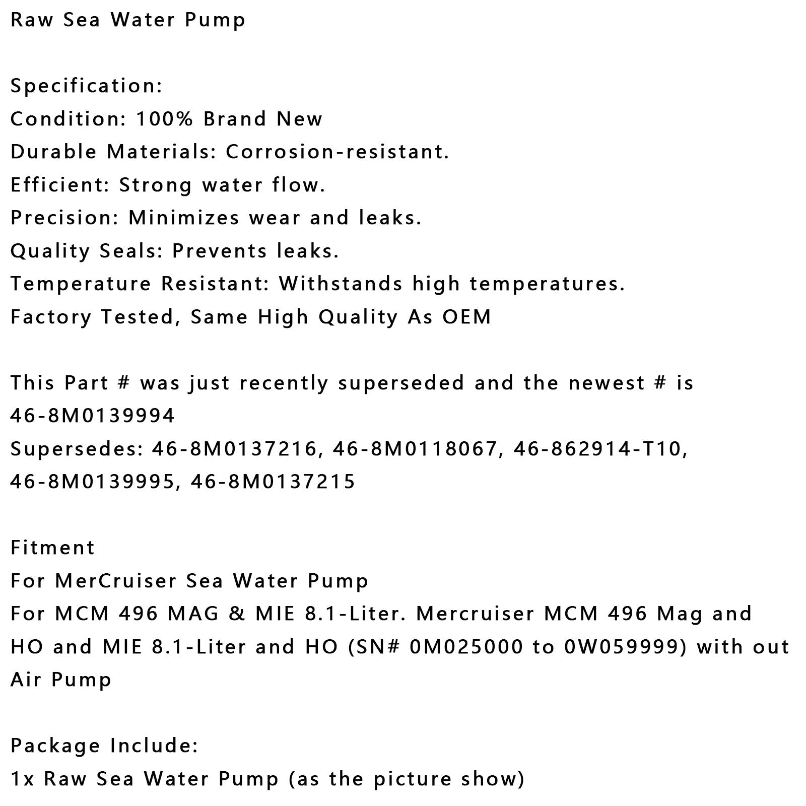 Raw Sea Water Pump For MerCruiser Mercury 46-8M0139994 8M0137215