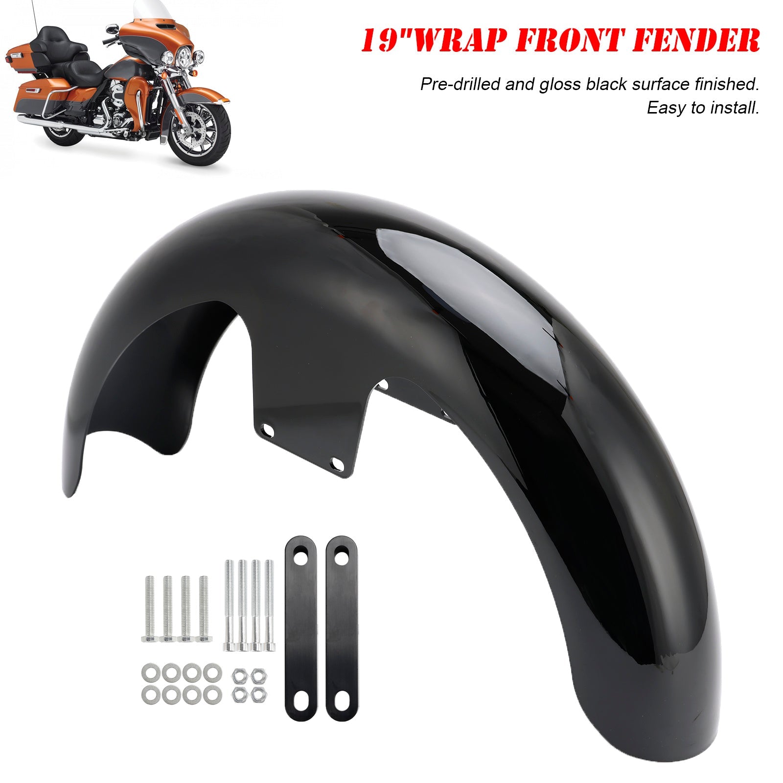 19" Wrap Front Fender ABS For Touring Electra Street Road Glide Baggers FLHT FLHR