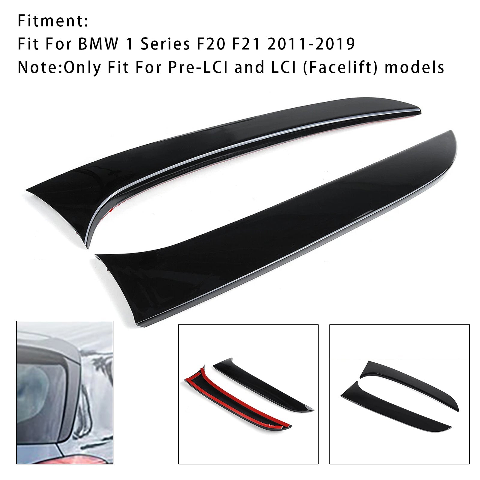 2012-2019 BMW 1 Series F20 F21 Gloss Black Pair Rear Window Side Wing Spoiler