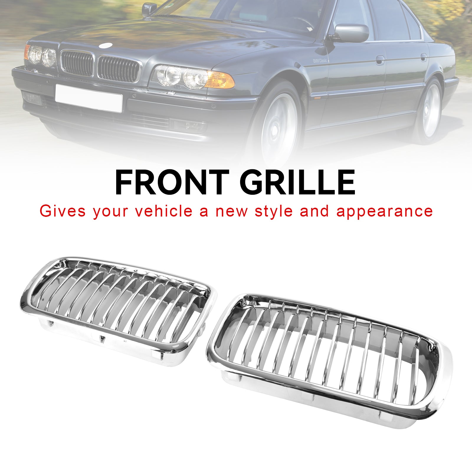 BMW 7 Series E38 1994-2001 2PCS Chrome Front Kidney Grill Grille