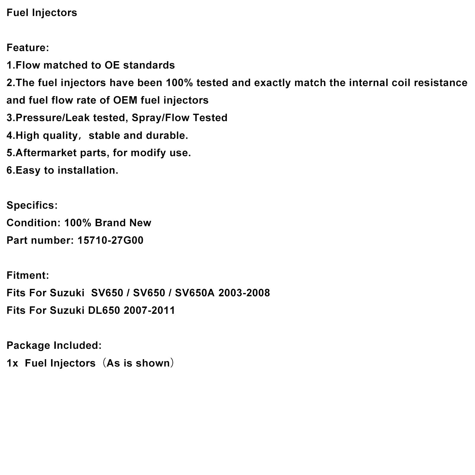 Fuel Injectors Fit for Suzuki SV650 03-08 DL650 07-1115710-27G00