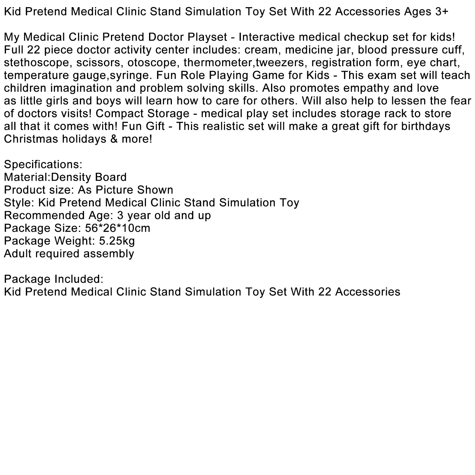 Kid Pretend Medical Clinic Stand Simulation Toy Set With 22 Accessories Ages 3+