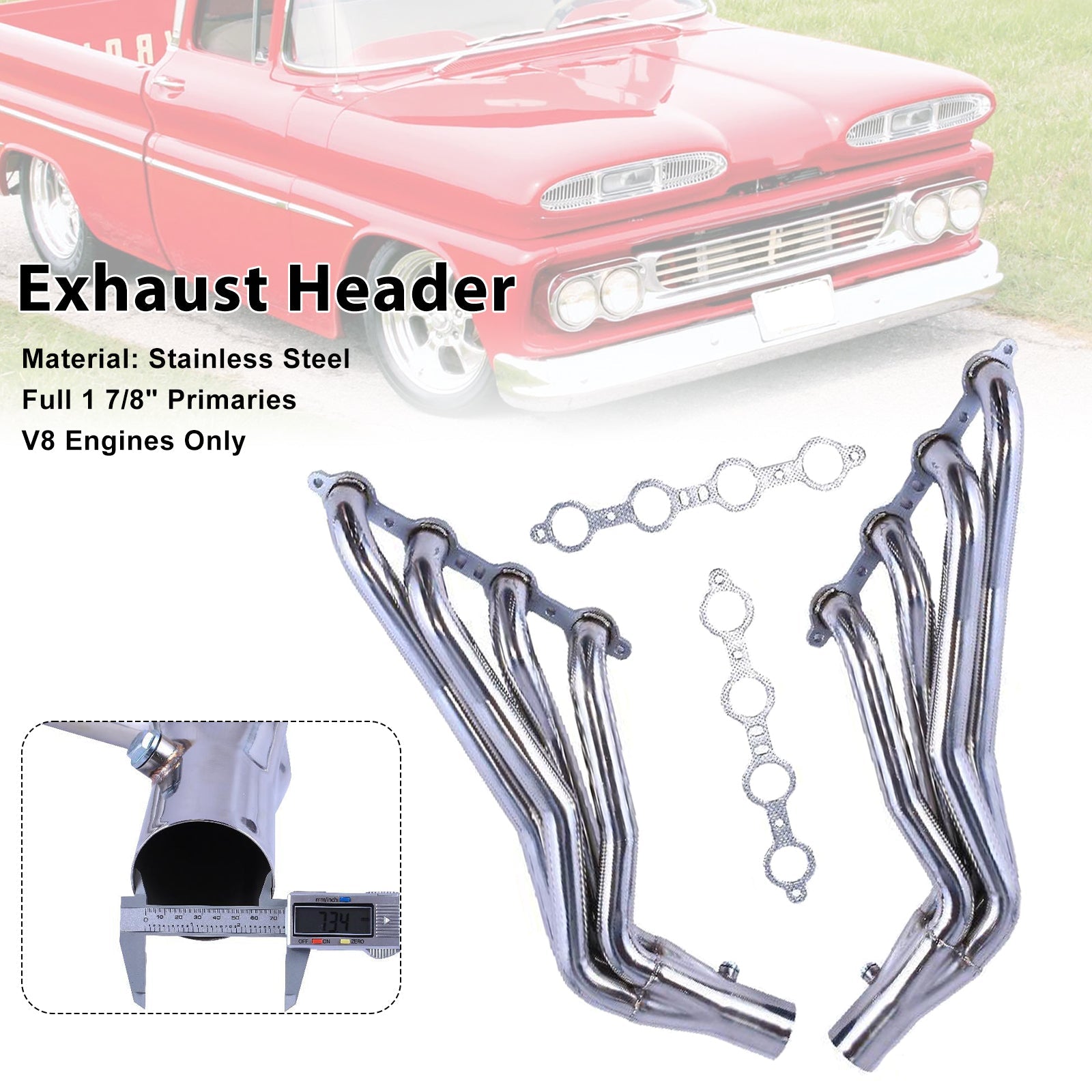 LS2 LS3 Exhaust Manifold Header Fit Chevy C10 LS LS1 LS6 Long Tube 1-7/8