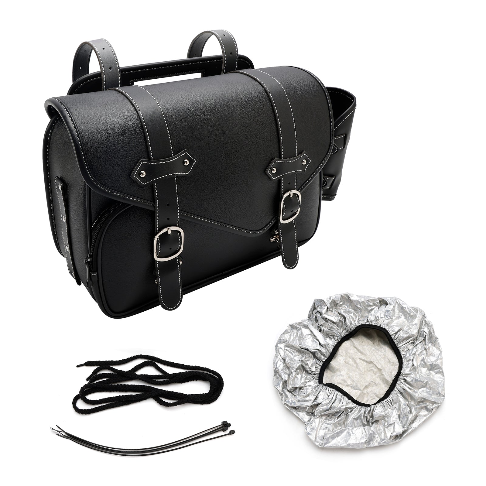 Tail Bag Pu Side Saddlebag Tail Bag Luggage Pouch Storage Black For Motorbike