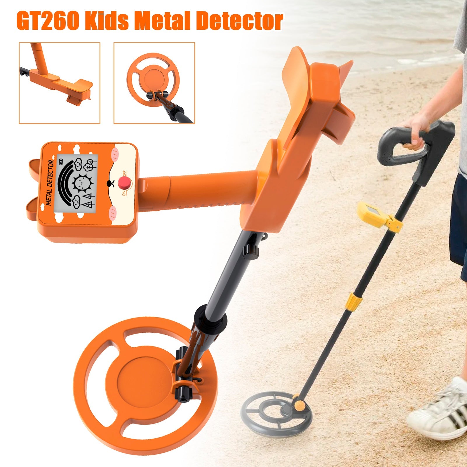 GT260 Kids Child Treasure Seeker Metal Detector Waterproof 6.3" Search Coil ORG
