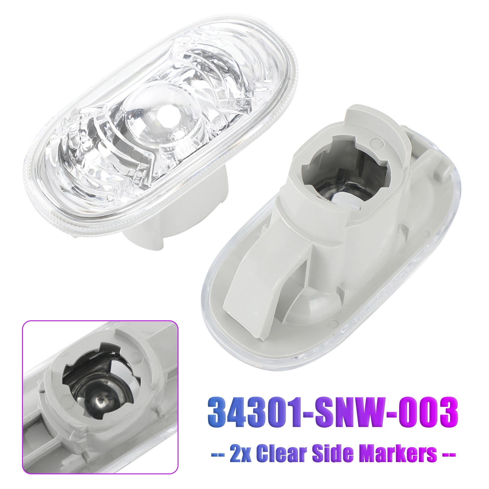 2x Clear Side Markers 34301-SNW-003 for Honda Civic Type R FD2 2006-2011
