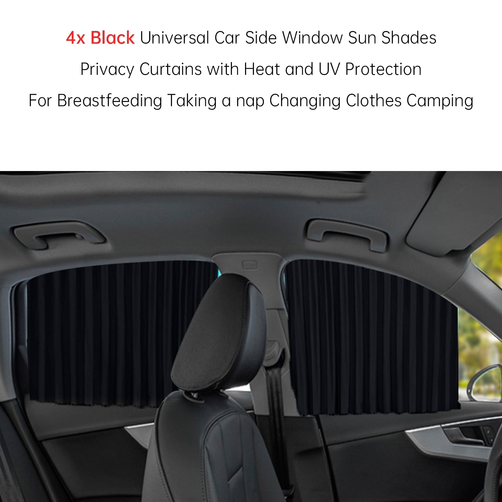 4 PCS Universal Car Side Window Sun Shades Black For Breast feeding Taking a nap