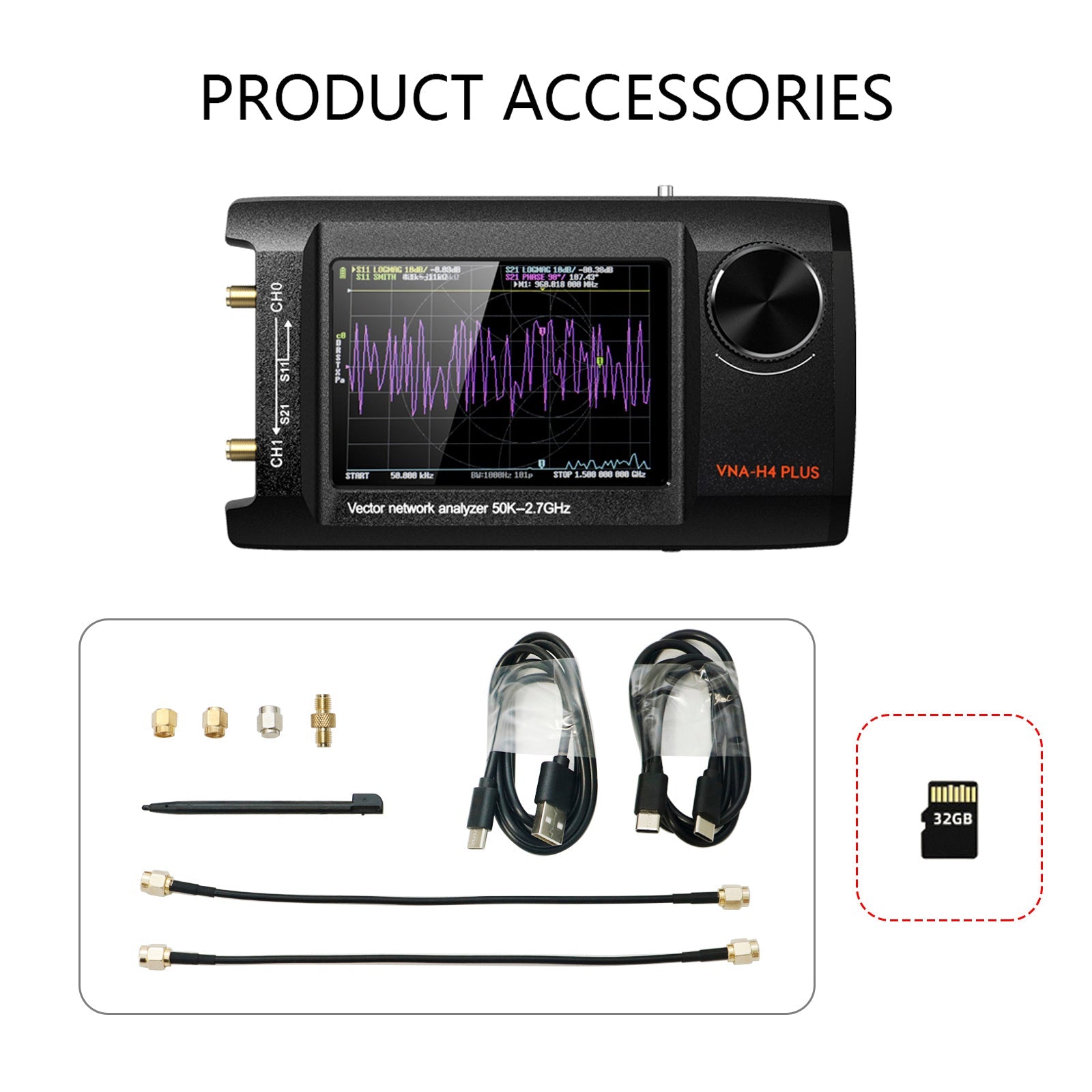 4Inch Upgraded NanoVNA Plus 50kHz-2.7GHz Handheld Vector Network Analyzer