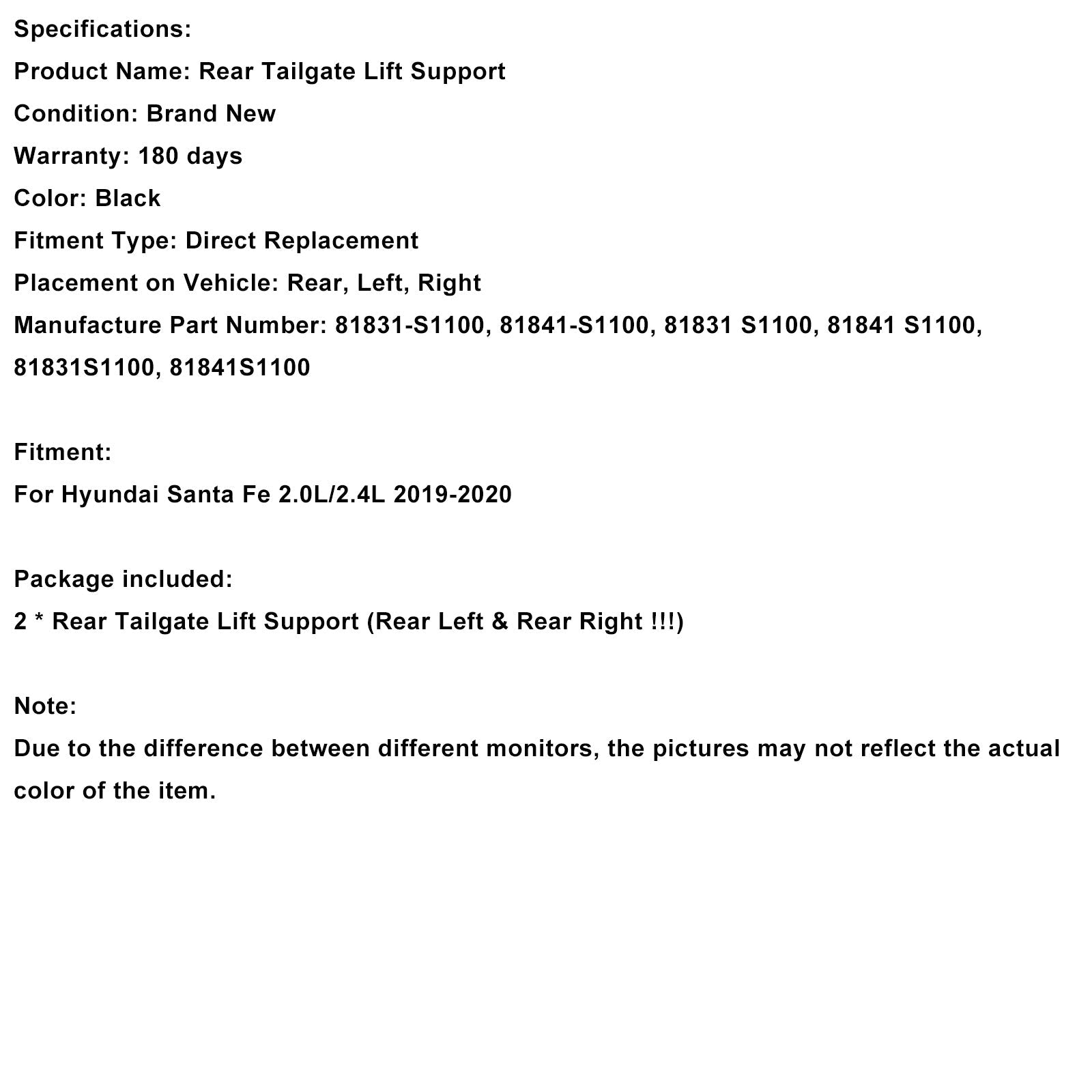 2019-2020 Hyundai Santa Fe 2PCS Rear Tailgate Power Lift Support 81831S1100