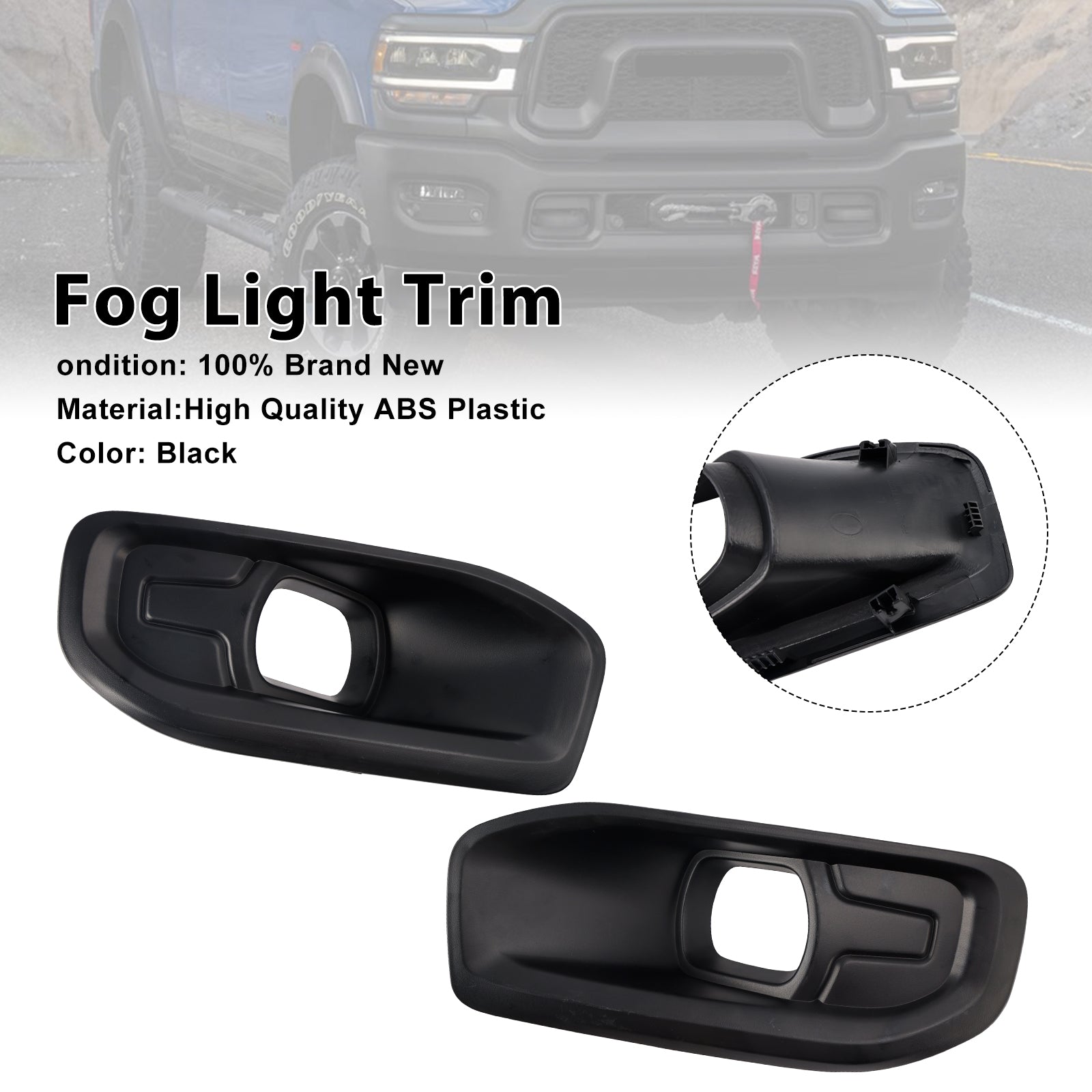 2019-2024 Ram 2500 3500 Pair Fog Light Bezel Trim 68449341AA