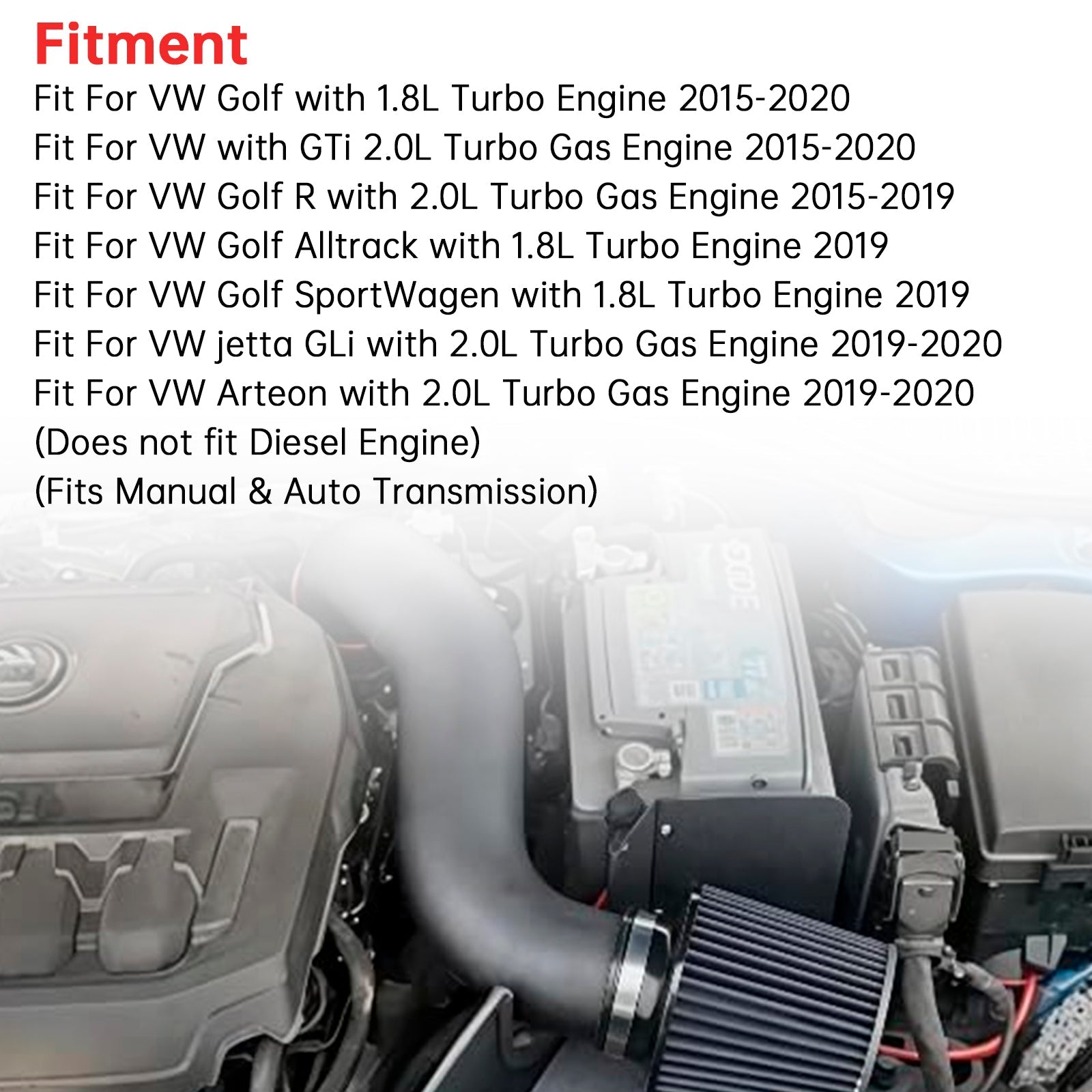 2015-2020 VW Golf GTi R 1.8T 2.0T Cold Air Intake Kit with Heat Shield