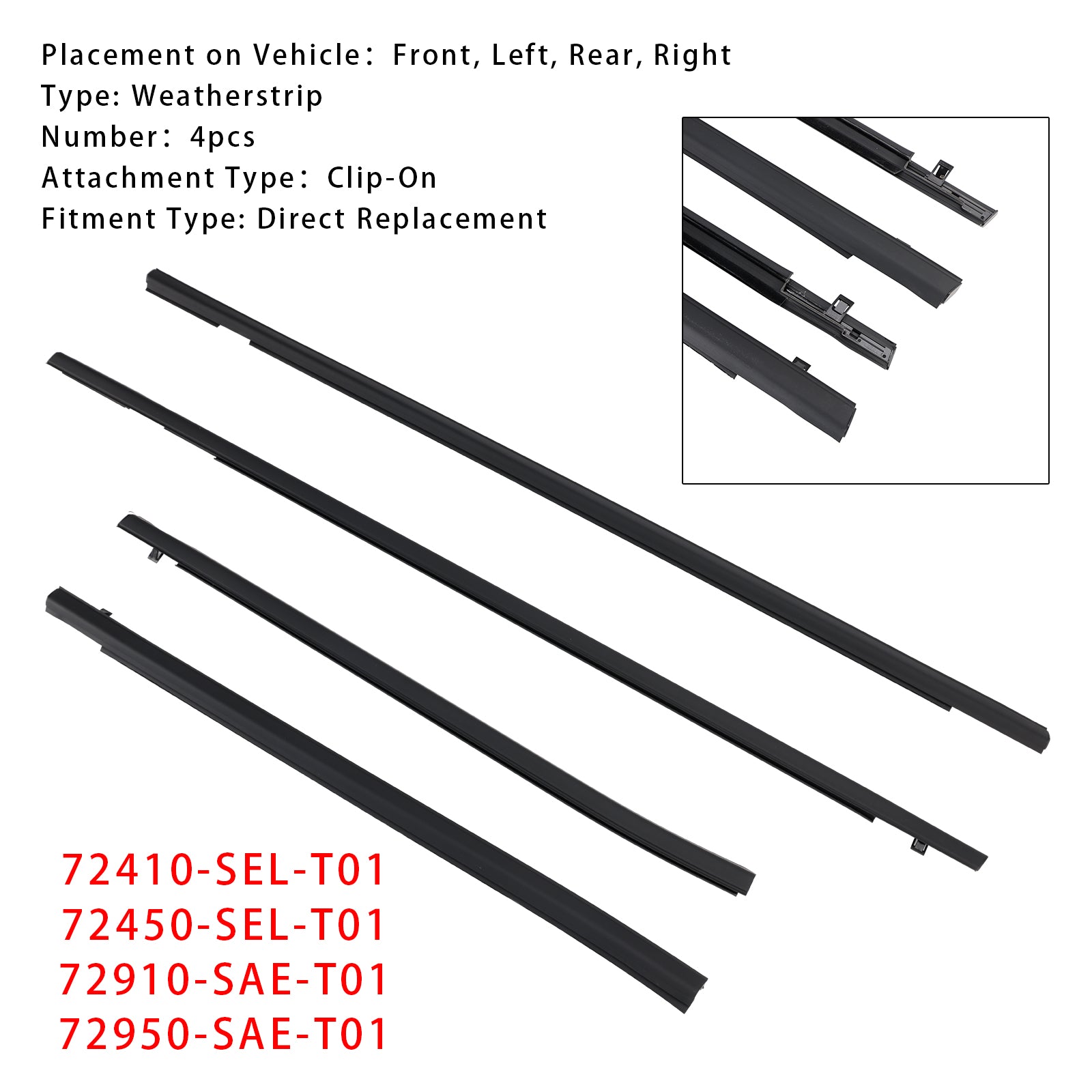 2001-2008 Honda FIT JAZZ 1st gen 4PCS Weatherstrip Rubber Seal Door Belt