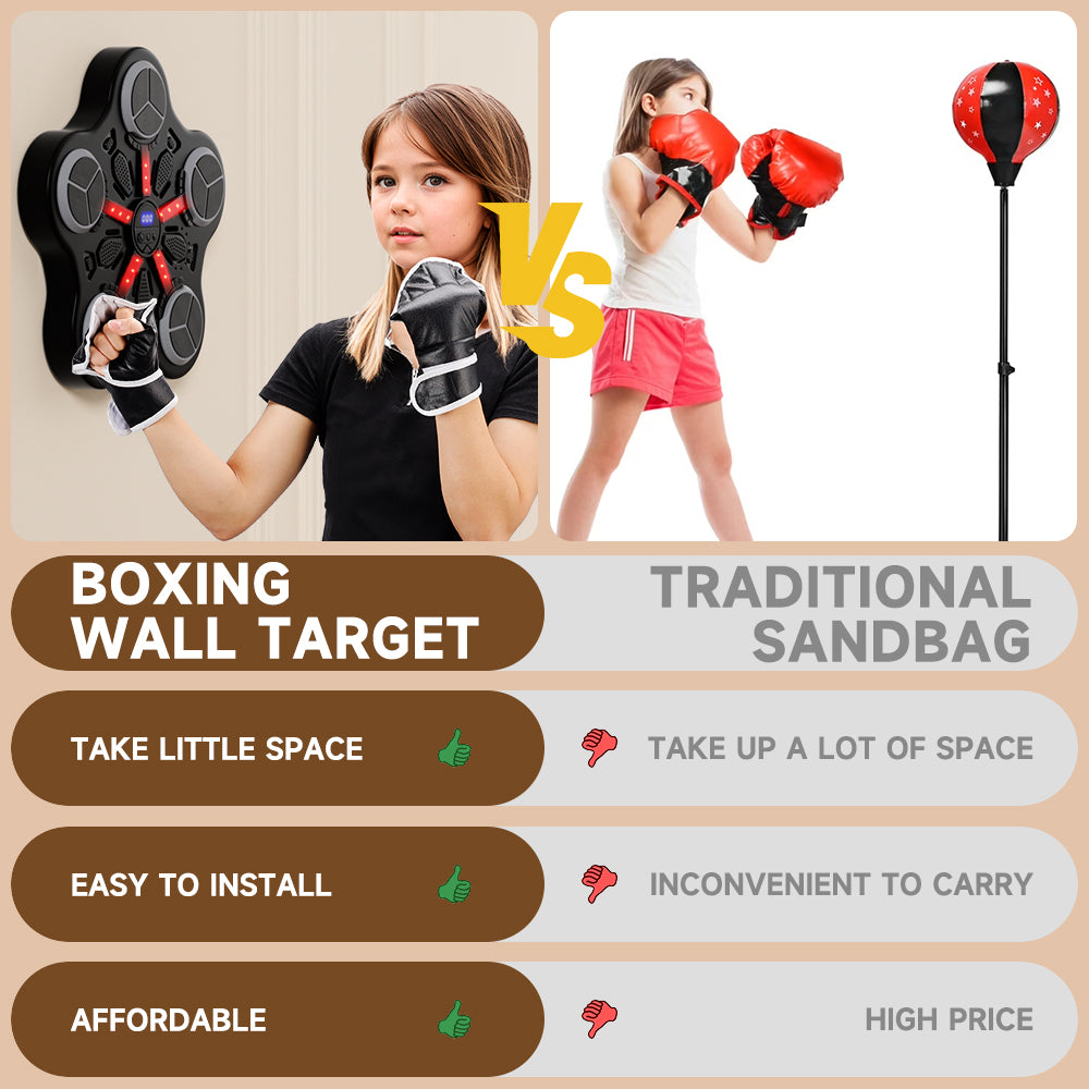 Dual Installation Options & Scoring Function for Home Use Music Boxing Machine for Kids – Wall-Mounted Bluetooth Smart Boxing Trainer with Workout Gloves