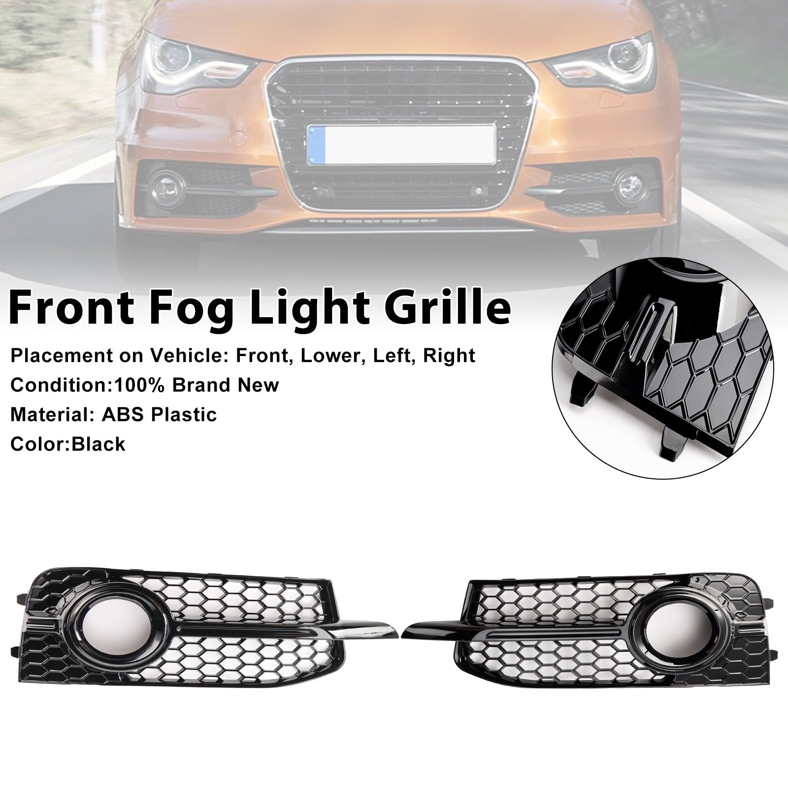 2011-2014 Audi A1 8X S-Line 2PCS Front Bumper Fog Light Cover Grille Grill 8X0807682B 8X0807681B