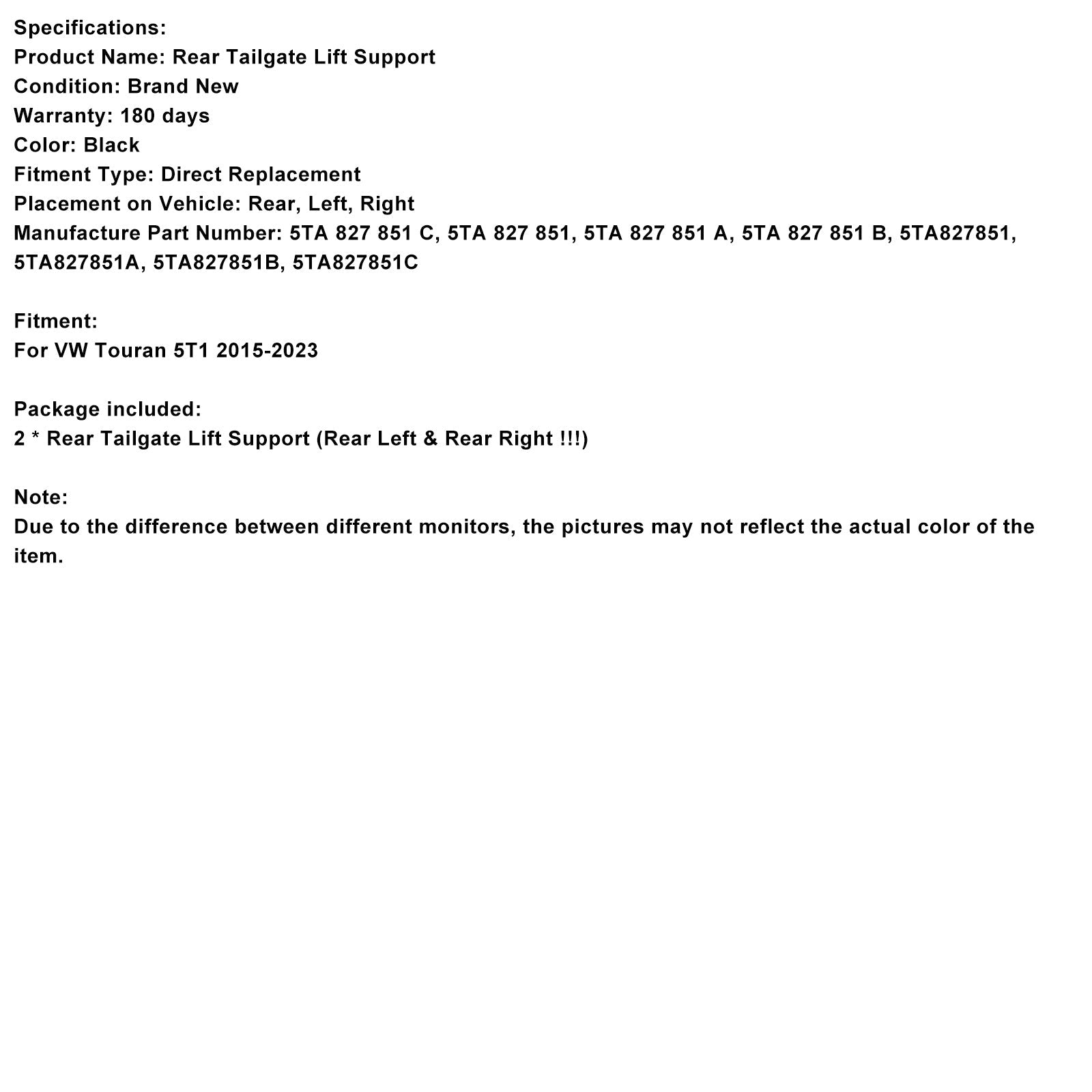 2015-2023 VW Touran 5T1 2PCS Rear Electric Tailgate Gas Strut 5TA827851A Fit