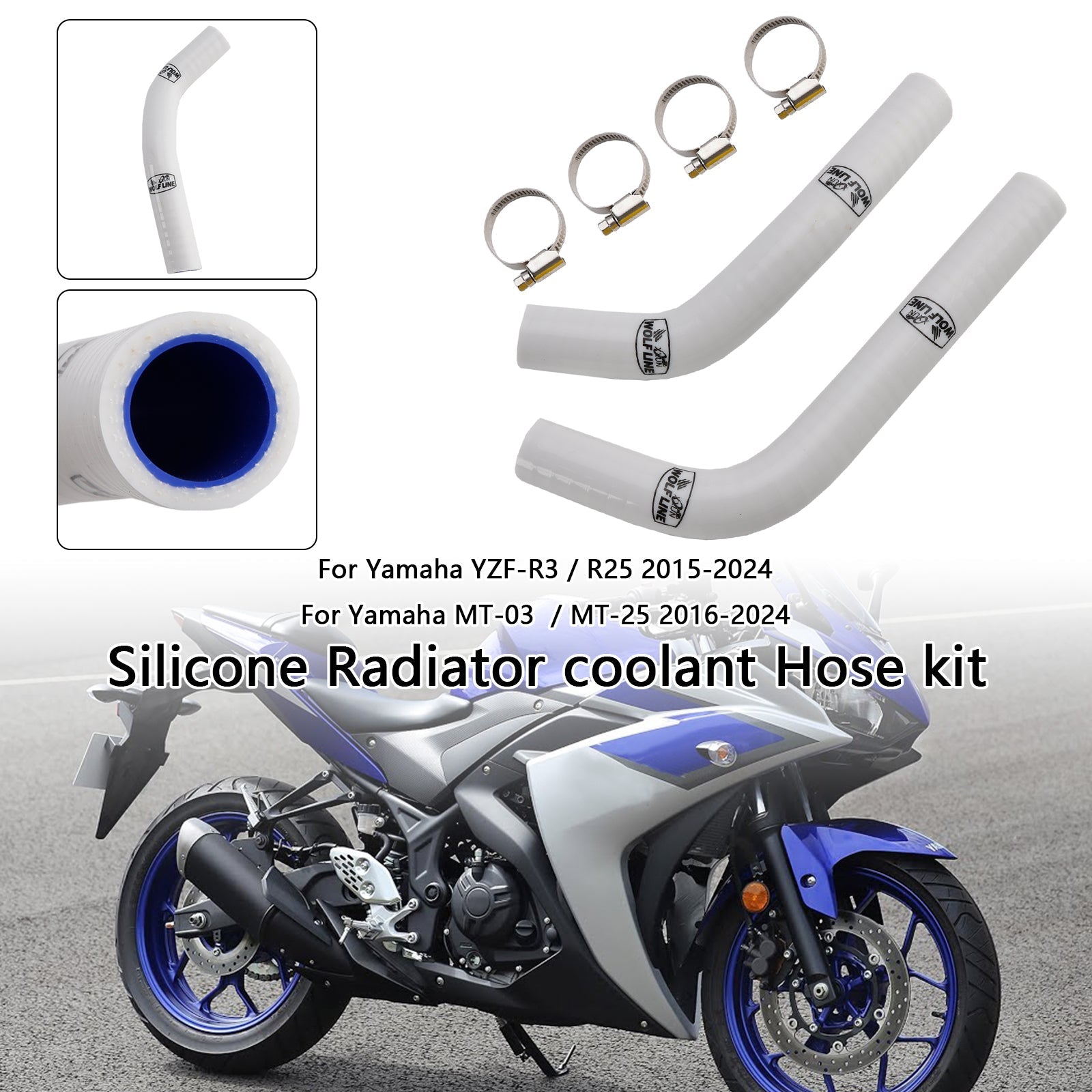 Silicone Radiator coolant Hose For Yamaha MT-03 MT-25 YZF R3 R25 2015-2024