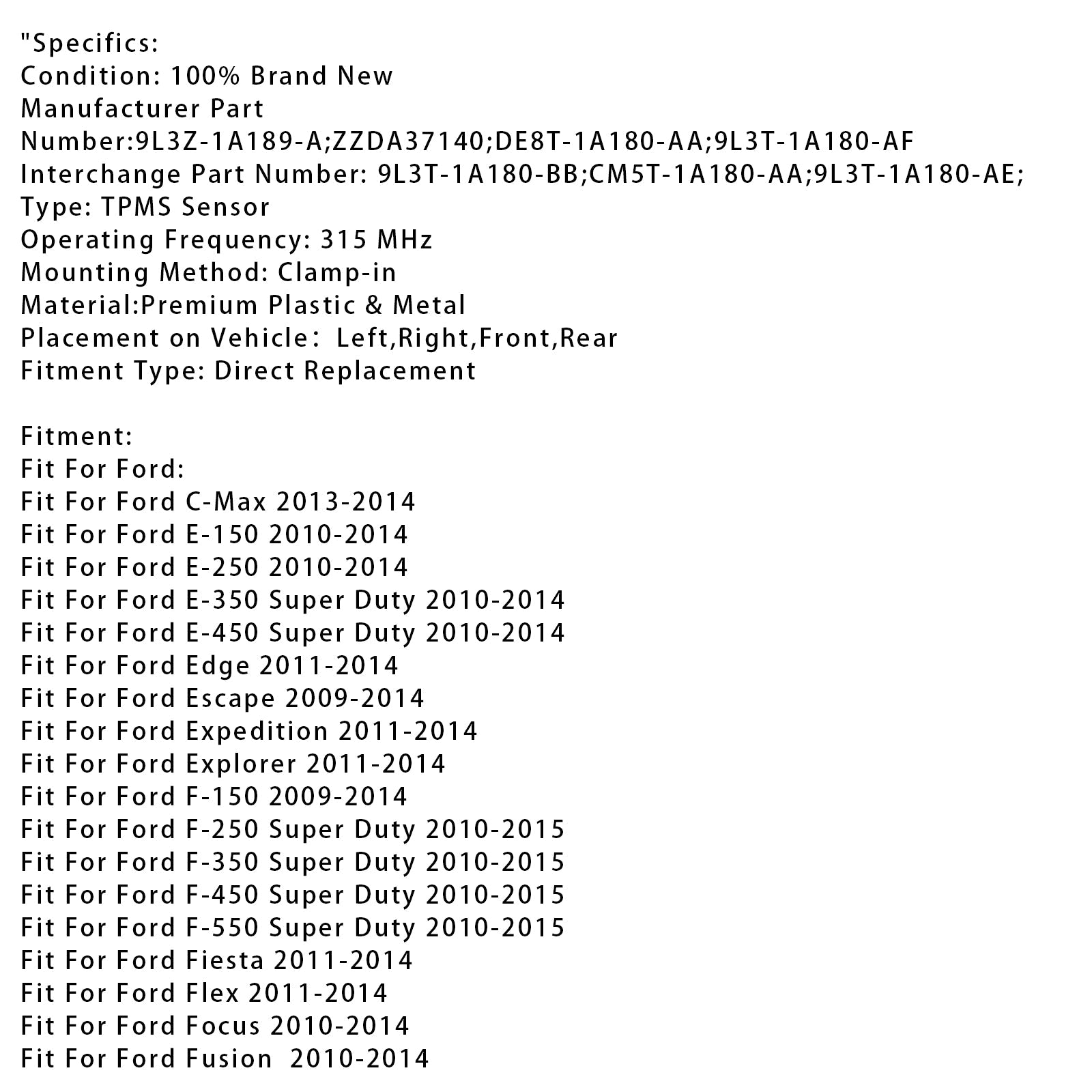 1X TPMS Tire Pressure Sensor For Ford Focus Fiesta C-Max Transit DE8T1A180AA