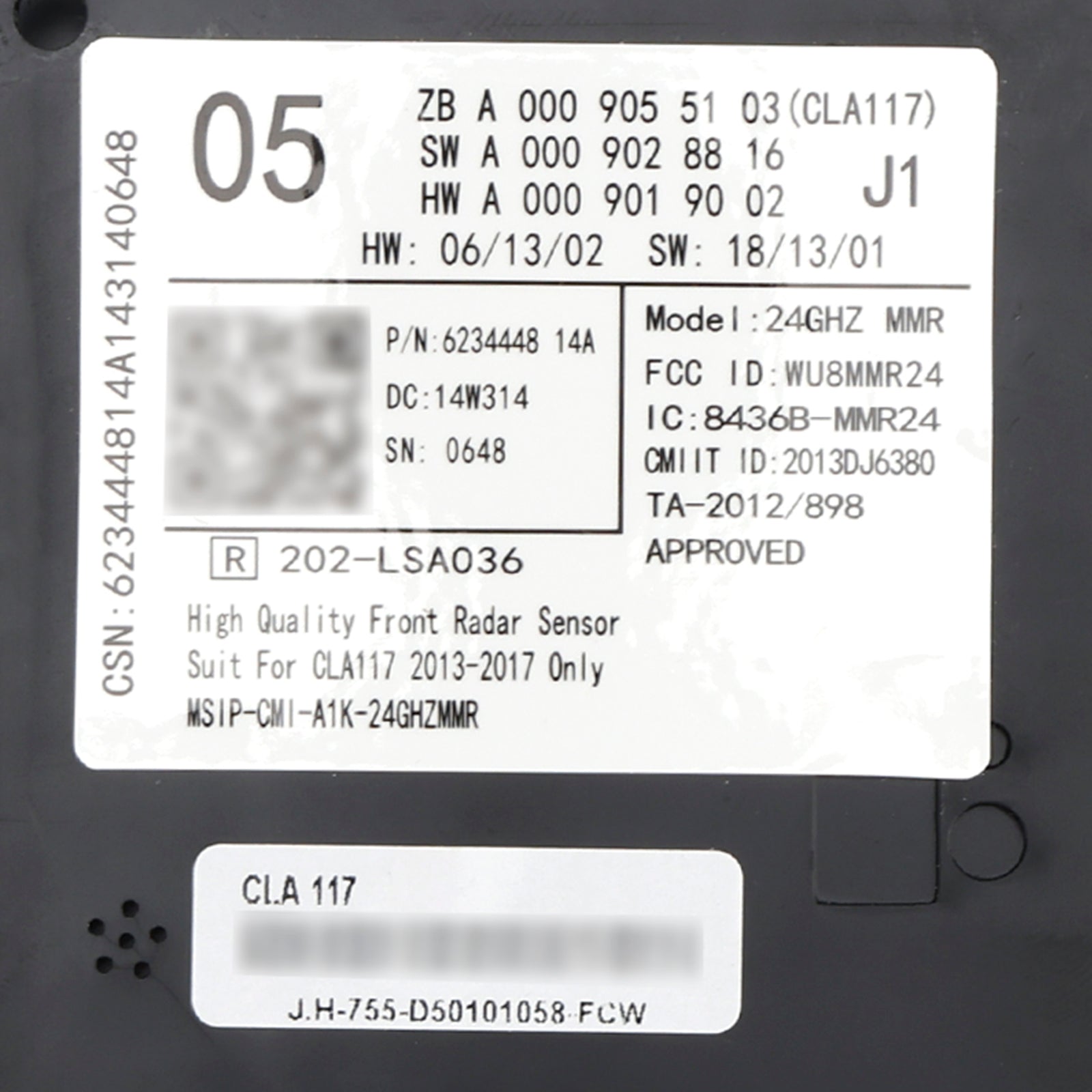 2013-2017 Mercedes CLA117 Front Radar Sensor Control Unit A0009055103 A0009028816 A0009009102