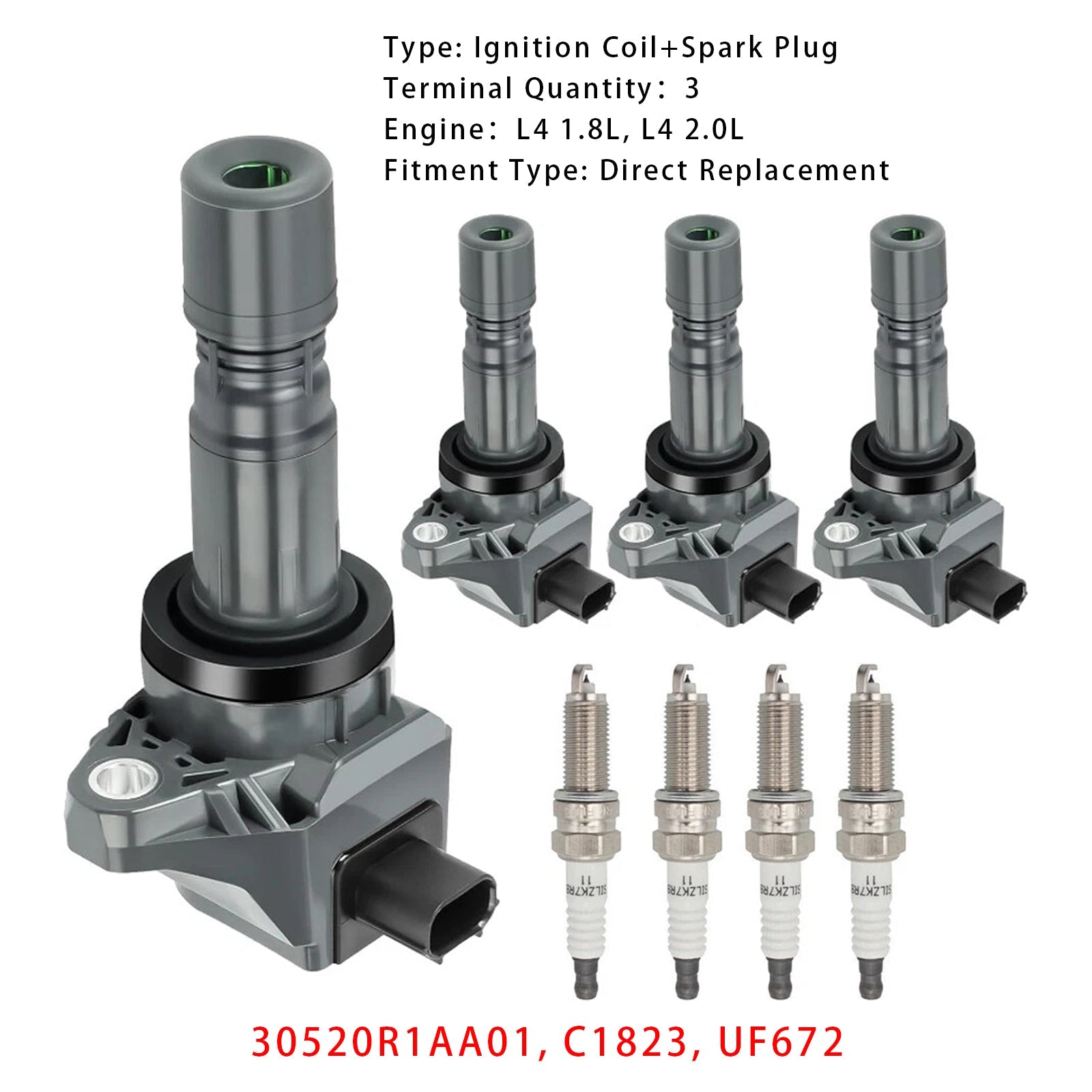 4x Ignition Coil+4x Spark Plug UF672 For Acura ILX 2.0L Honda Civic HR-V 1.8L