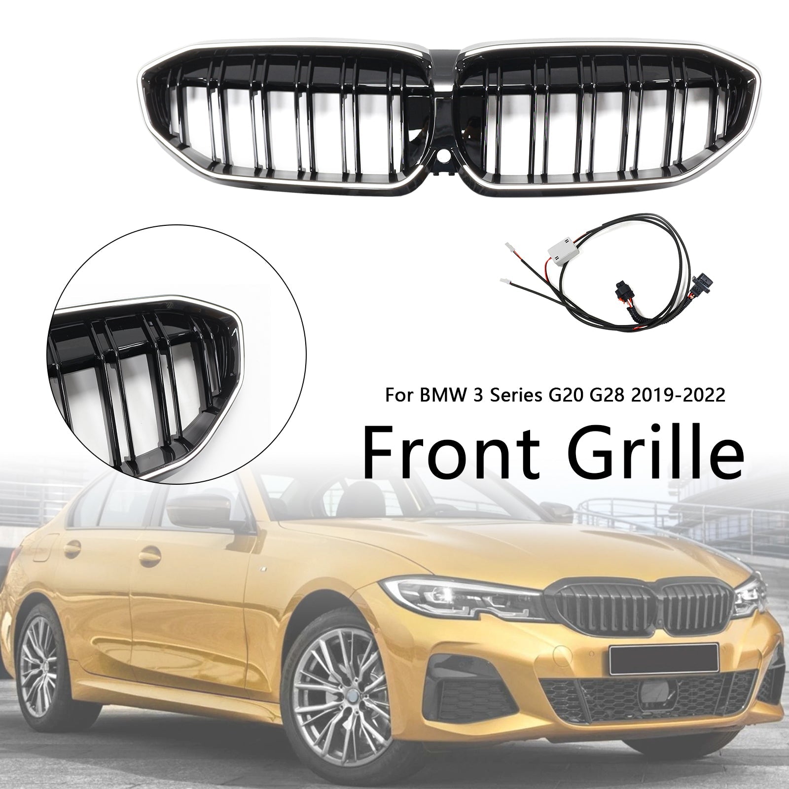 Double Slat Black Kidney Grille 51138072085 Fit BMW 3 Series G20 2019-2022