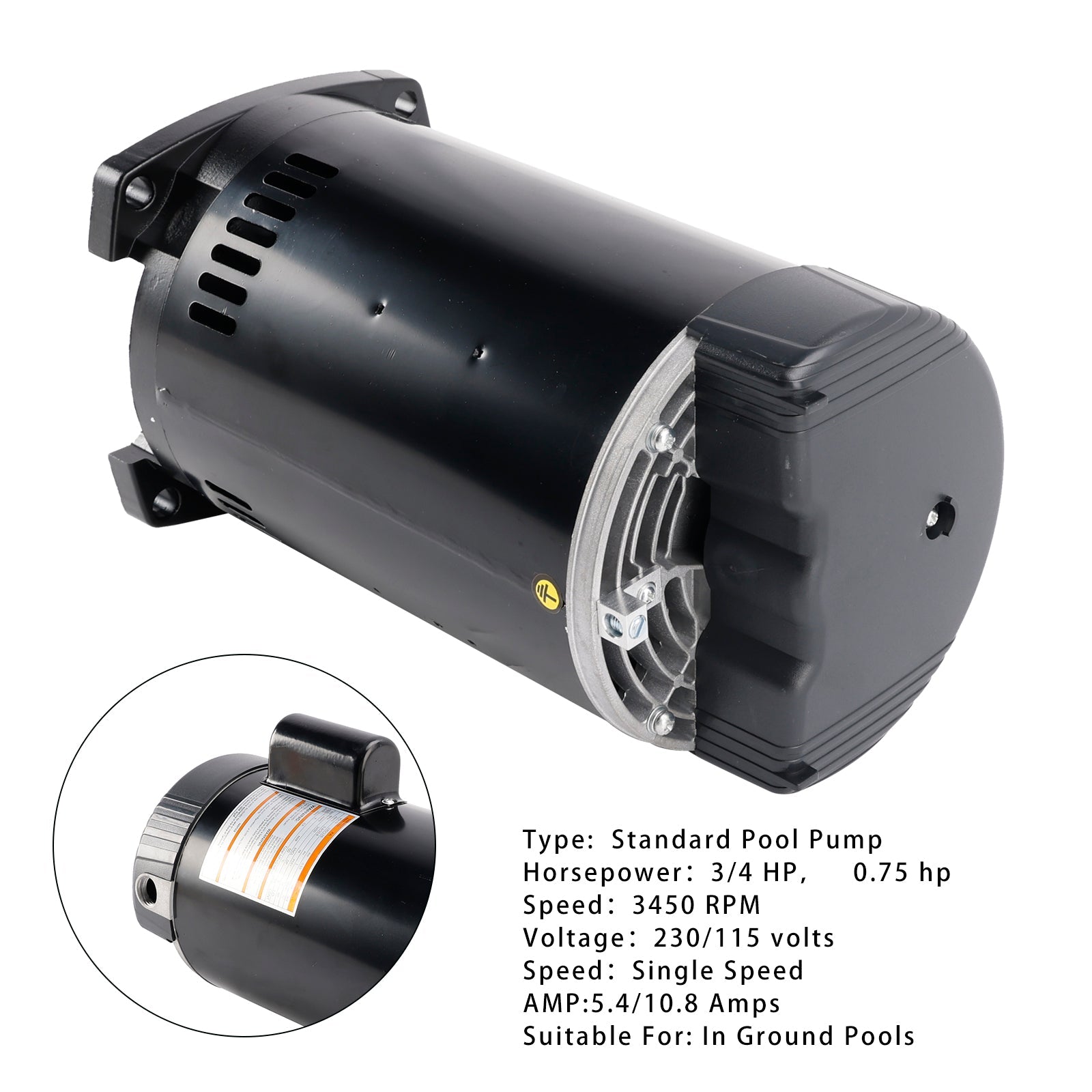 B2852 Square Single Speed Pool Pump Motor 3/4 HP 3450RPM