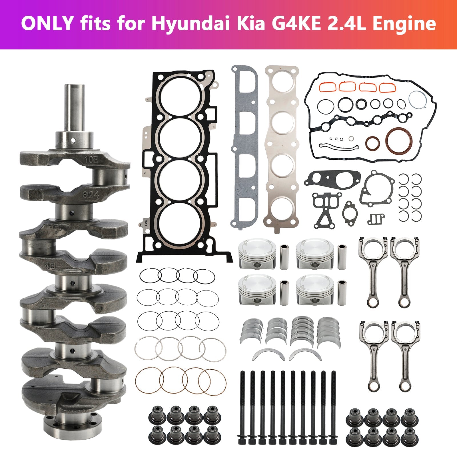 G4KE 2.4L Engine Overhaul Rebuild Kit & Crankshaft & Con Rods for Kia Cadenza 2009-2019