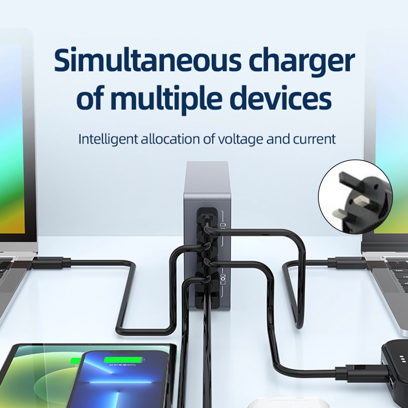 F8A Charging Station USB 6-Port Fast Charger PD100W Charging Stand Smart Charger