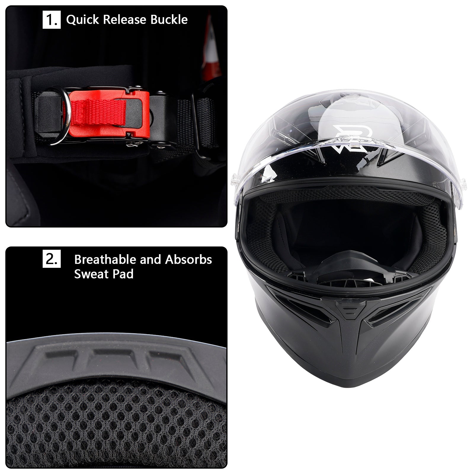 DOT Motorcycle Helmet Adult Street Full Face Gloss Black