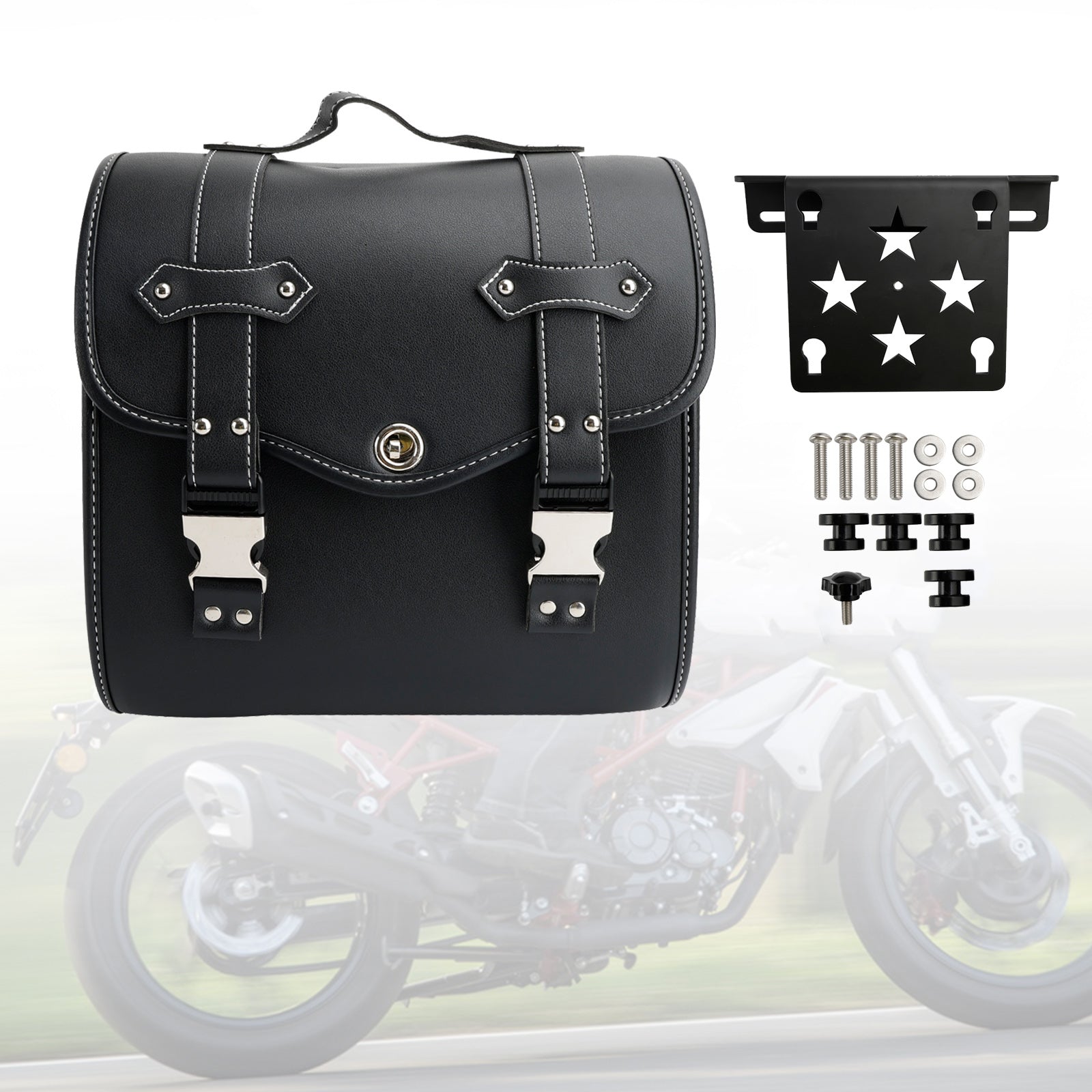 Saddlebag & Brcket Kit Side Storage Universal Quick Release Black For Motor