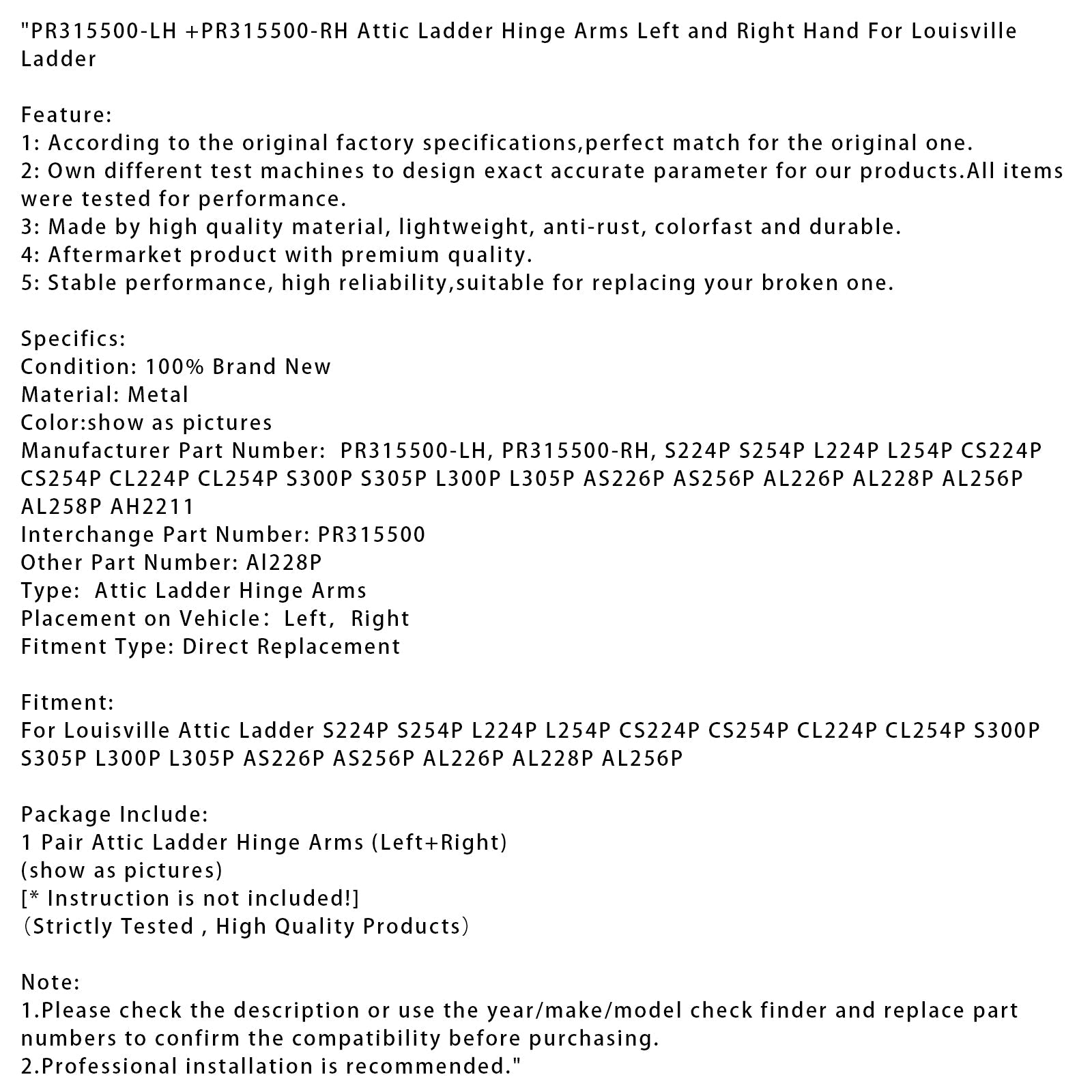 PR315500-LH +PR315500-RH Attic Ladder Hinge Arm Left+Right For Louisville Ladder