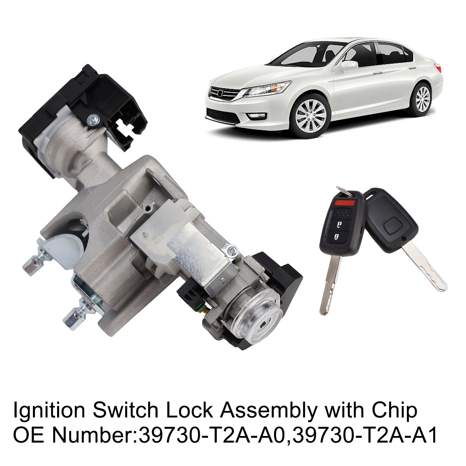 2013-2017 Honda Accord L4 2.4L Ignition Switch Lock Assembly with Chip 39730-T2A-A1 39730-T2A-A0