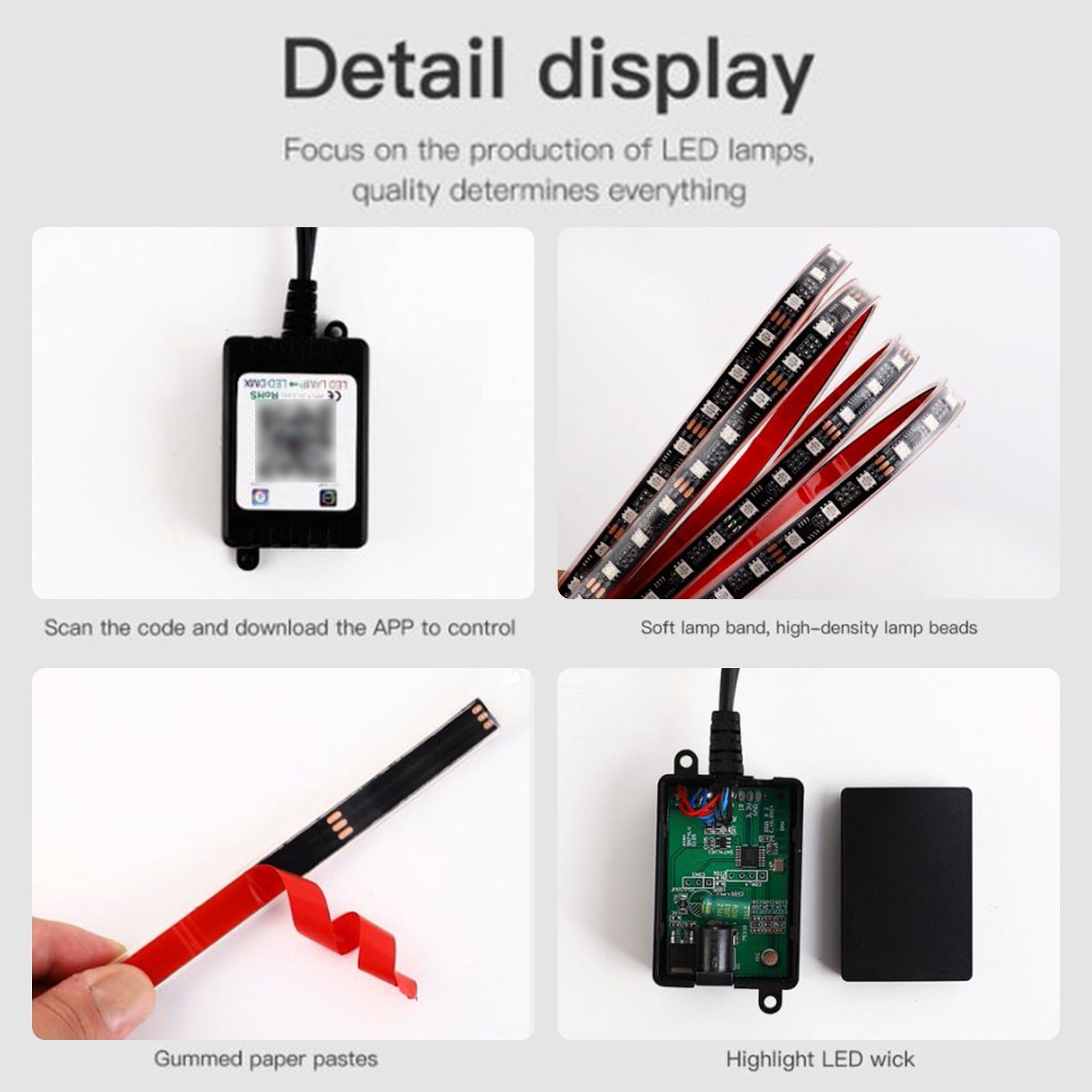 4Pcs LED Chassis Light Modified With Fantasy Ambient Light APP Controller 60cm*2+90cm*2